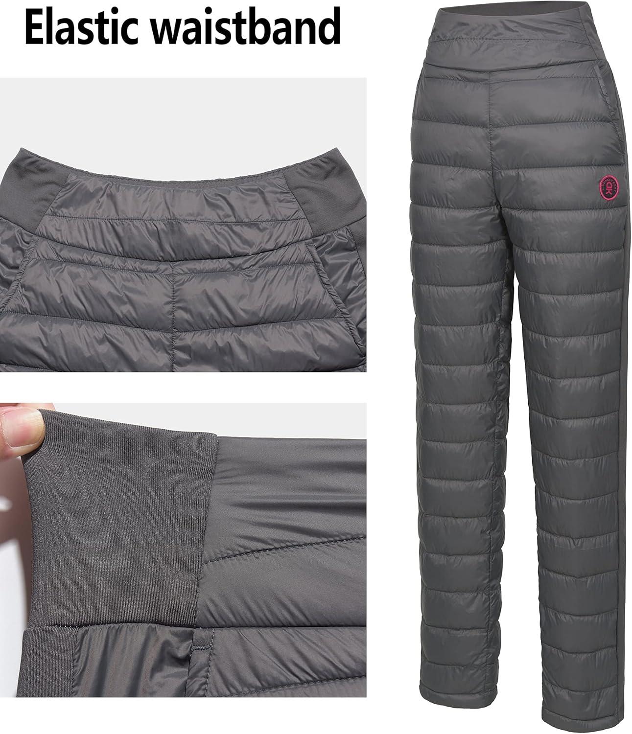 imageLittle Donkey Andy Womens Puffer Pants Lightweight Warm Puffy Quilted Pants Winter Snow Ski TrousersGrey
