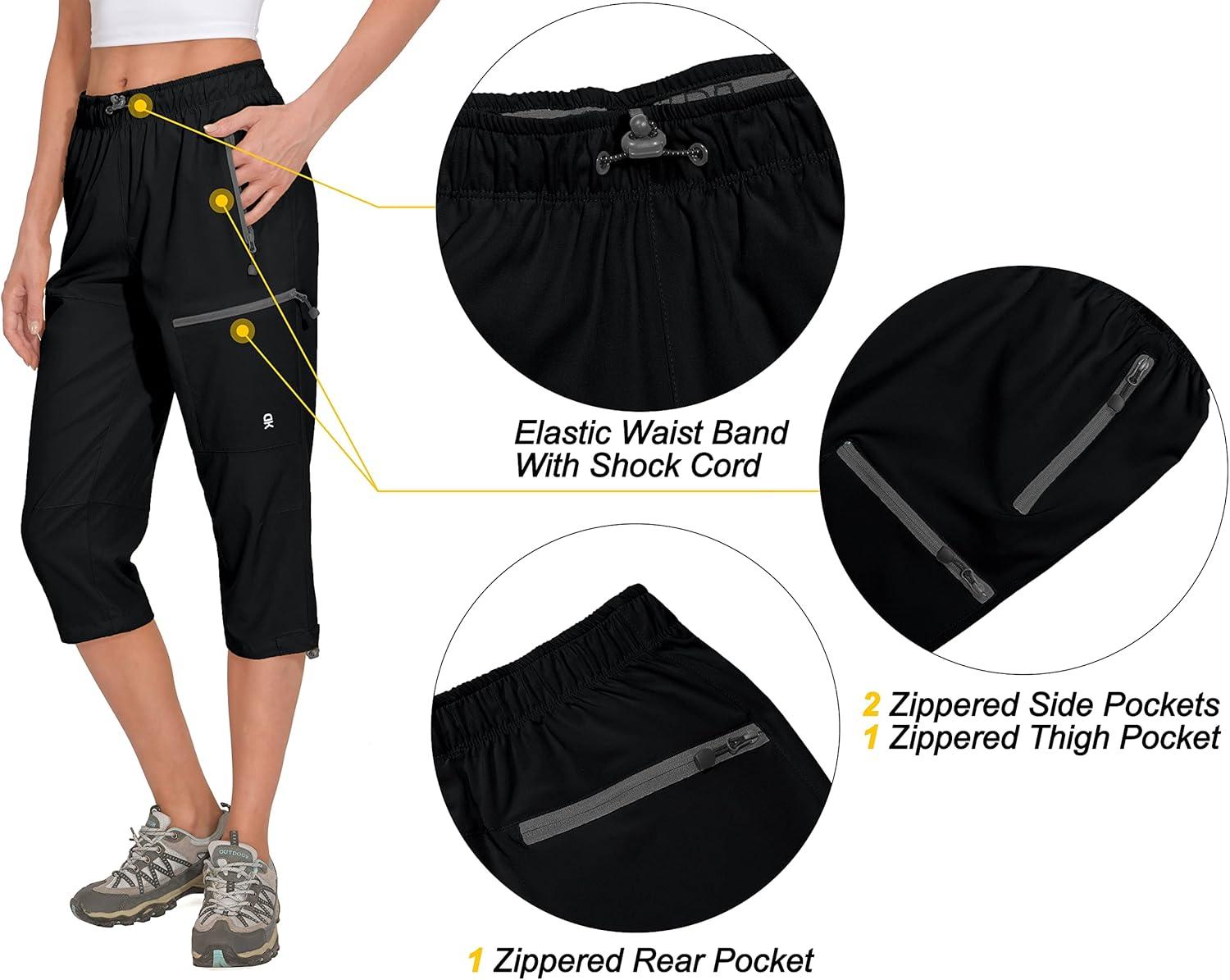 imageLittle Donkey Andy Womens Quick Dry 34 Pants Capri Shorts Lightweight Hiking Travel CasualA01 Black