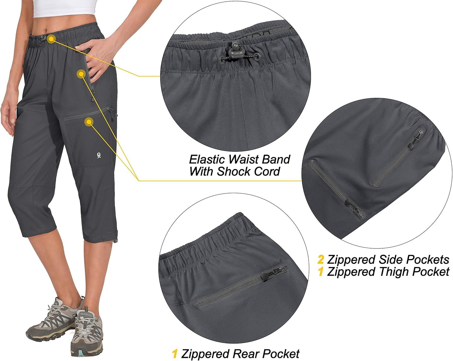 imageLittle Donkey Andy Womens Quick Dry 34 Pants Capri Shorts Lightweight Hiking Travel CasualA02 Gray
