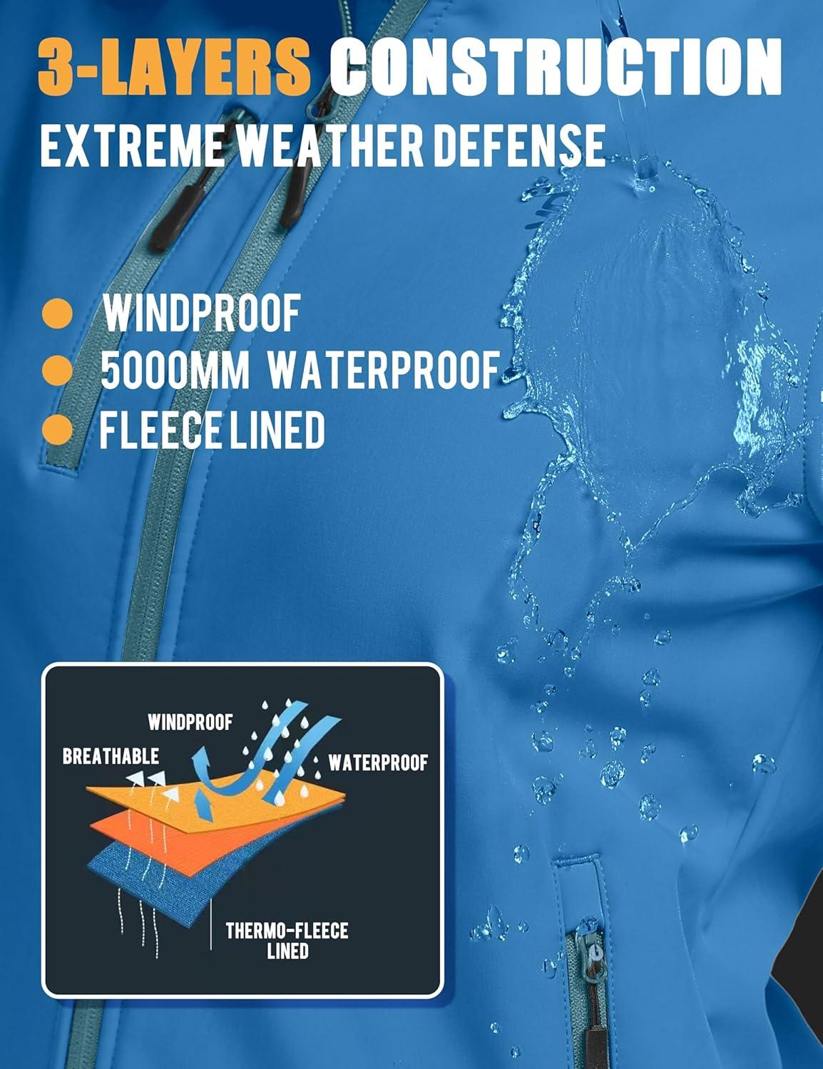 imageLittle Donkey Andy Womens Softshell Jacket Ski Snowboarding Jacket with Removable Hood Fleece LinedUpgrade Cerulean