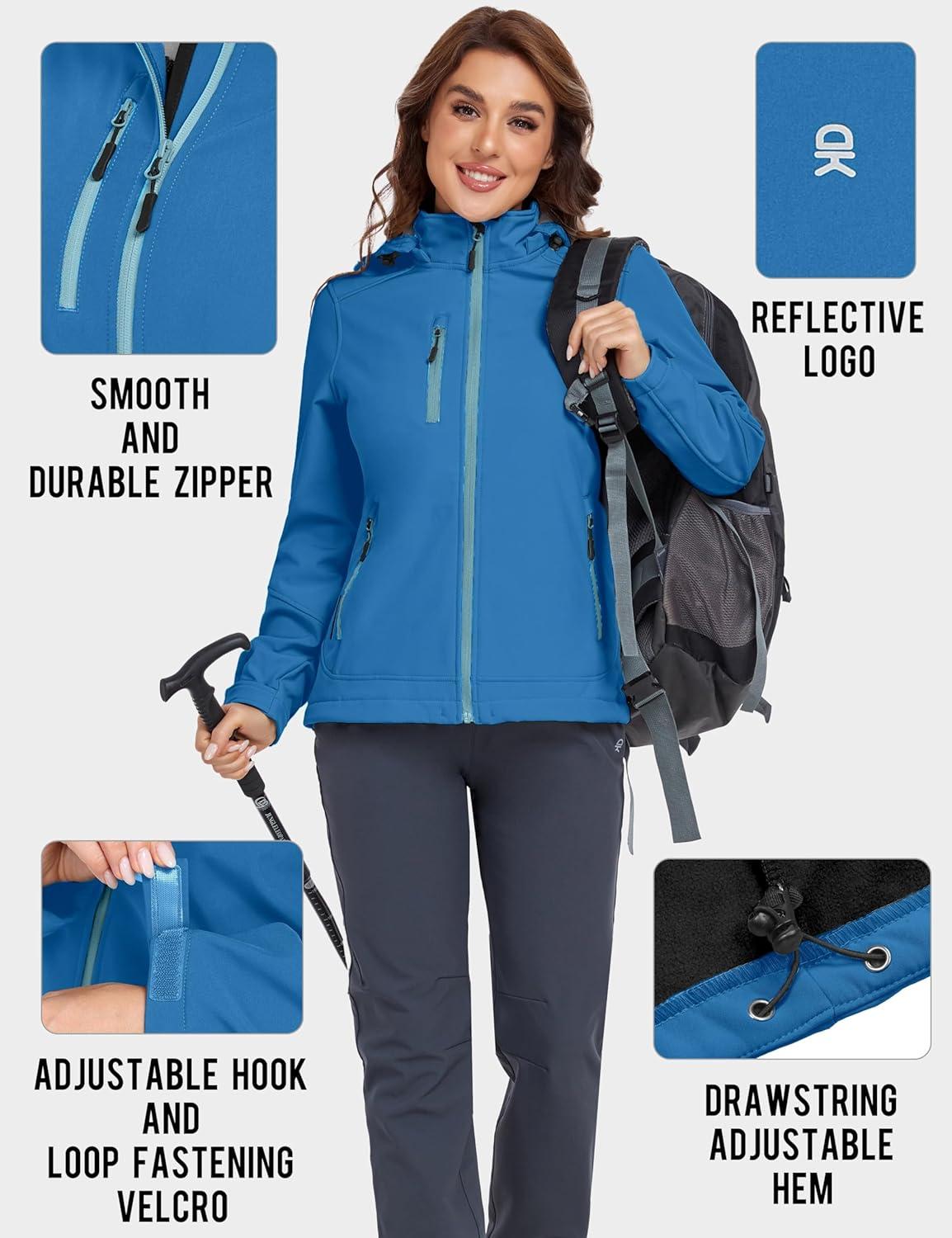 imageLittle Donkey Andy Womens Softshell Jacket Ski Snowboarding Jacket with Removable Hood Fleece LinedUpgrade Cerulean