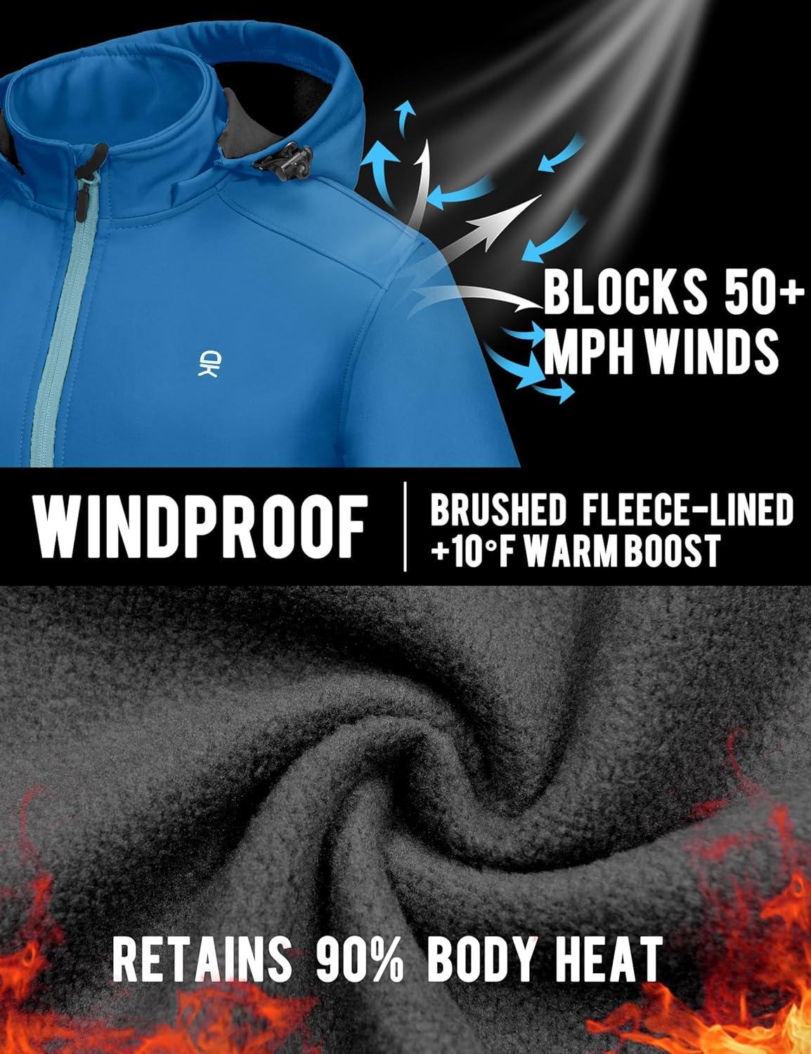 imageLittle Donkey Andy Womens Softshell Jacket Ski Snowboarding Jacket with Removable Hood Fleece LinedUpgrade Cerulean