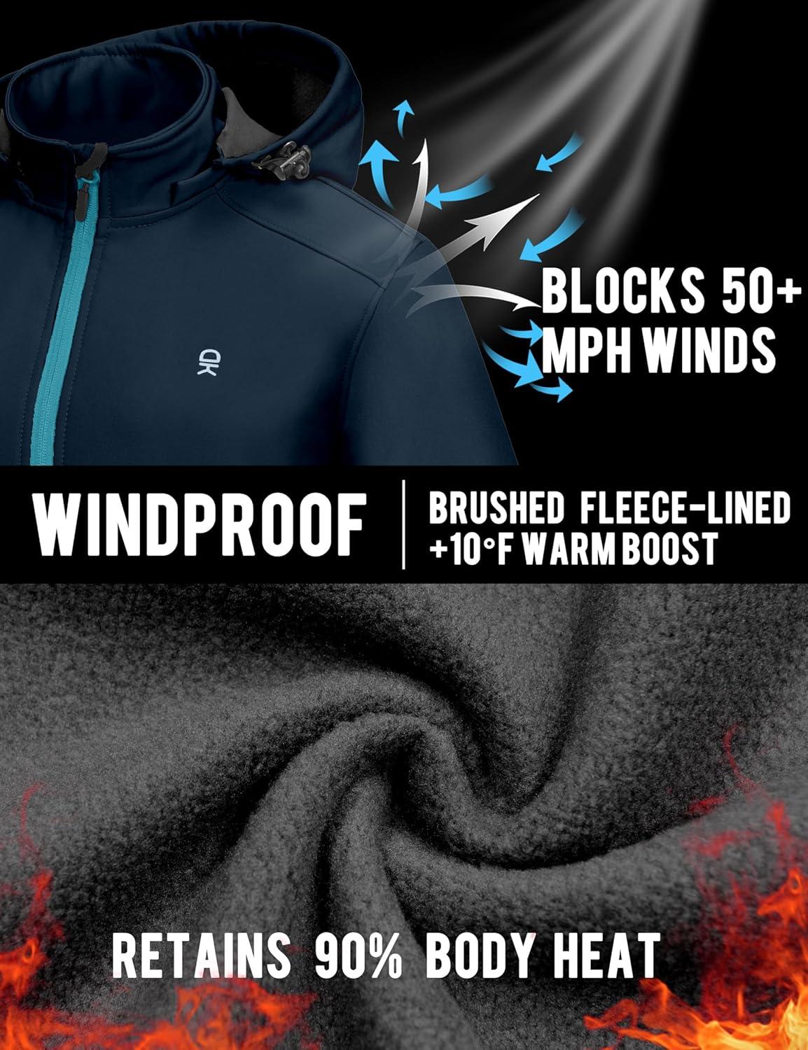 imageLittle Donkey Andy Womens Softshell Jacket Ski Snowboarding Jacket with Removable Hood Fleece LinedUpgrade Dark Blue