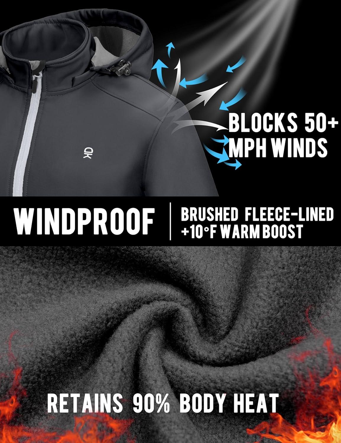 imageLittle Donkey Andy Womens Softshell Jacket Ski Snowboarding Jacket with Removable Hood Fleece LinedUpgrade Gray