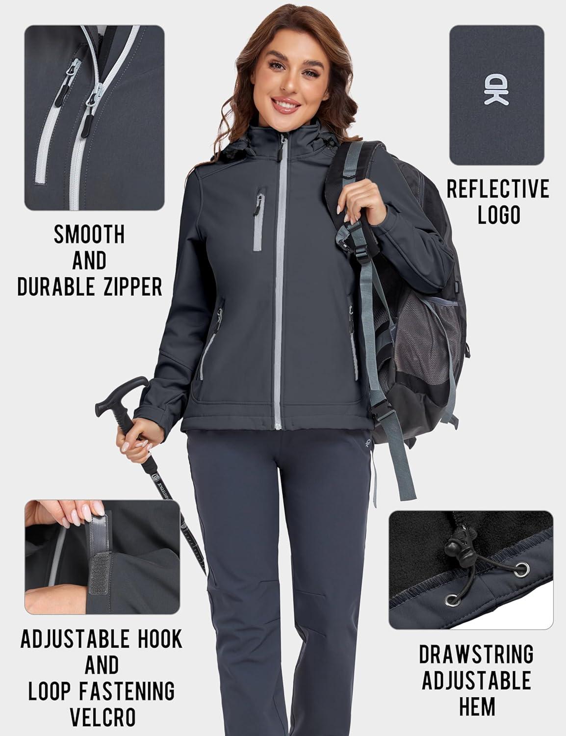 imageLittle Donkey Andy Womens Softshell Jacket Ski Snowboarding Jacket with Removable Hood Fleece LinedUpgrade Gray