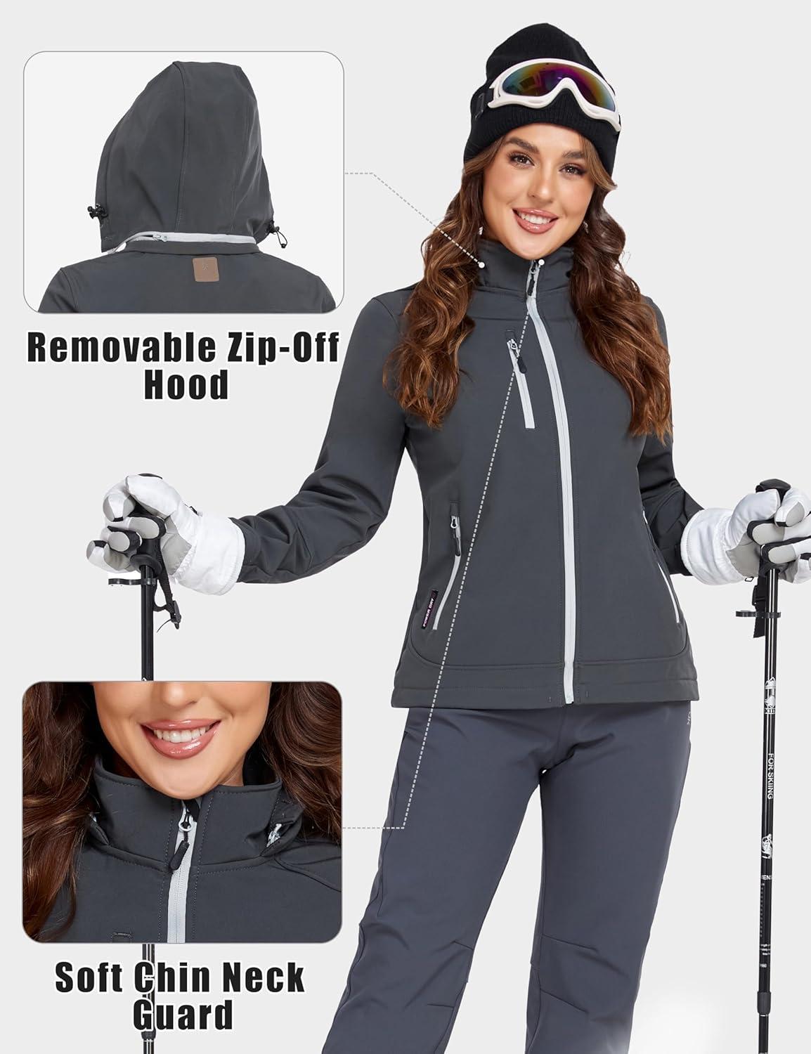 imageLittle Donkey Andy Womens Softshell Jacket Ski Snowboarding Jacket with Removable Hood Fleece LinedUpgrade Gray