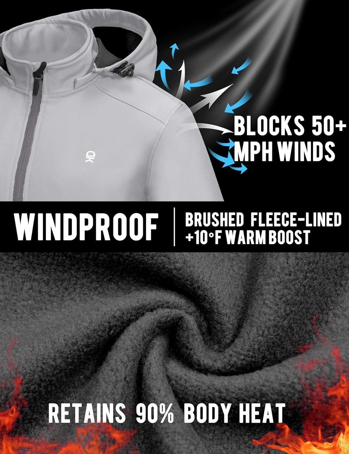 imageLittle Donkey Andy Womens Softshell Jacket Ski Snowboarding Jacket with Removable Hood Fleece LinedUpgrade Light Gray