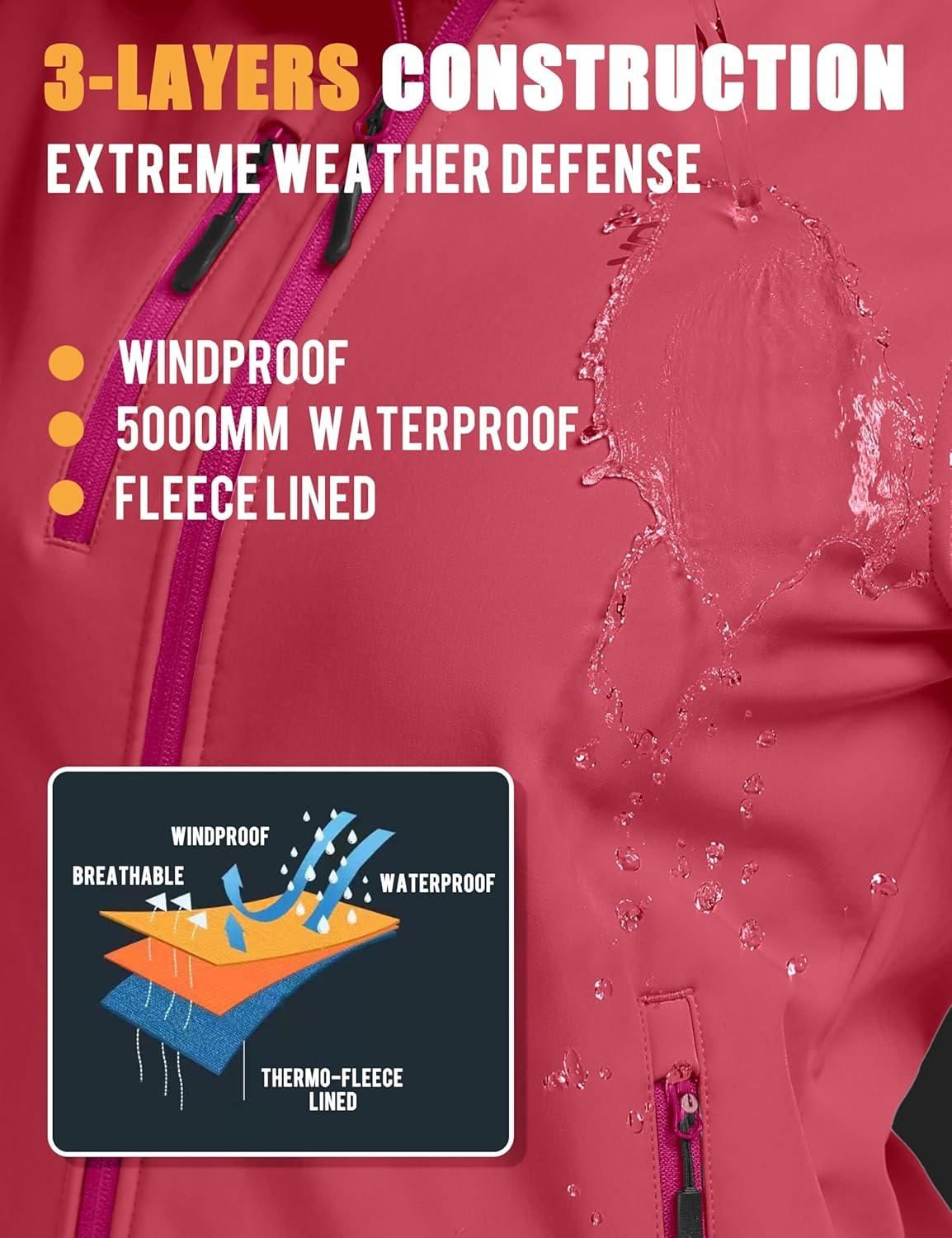 imageLittle Donkey Andy Womens Softshell Jacket Ski Snowboarding Jacket with Removable Hood Fleece LinedUpgrade Watermelon