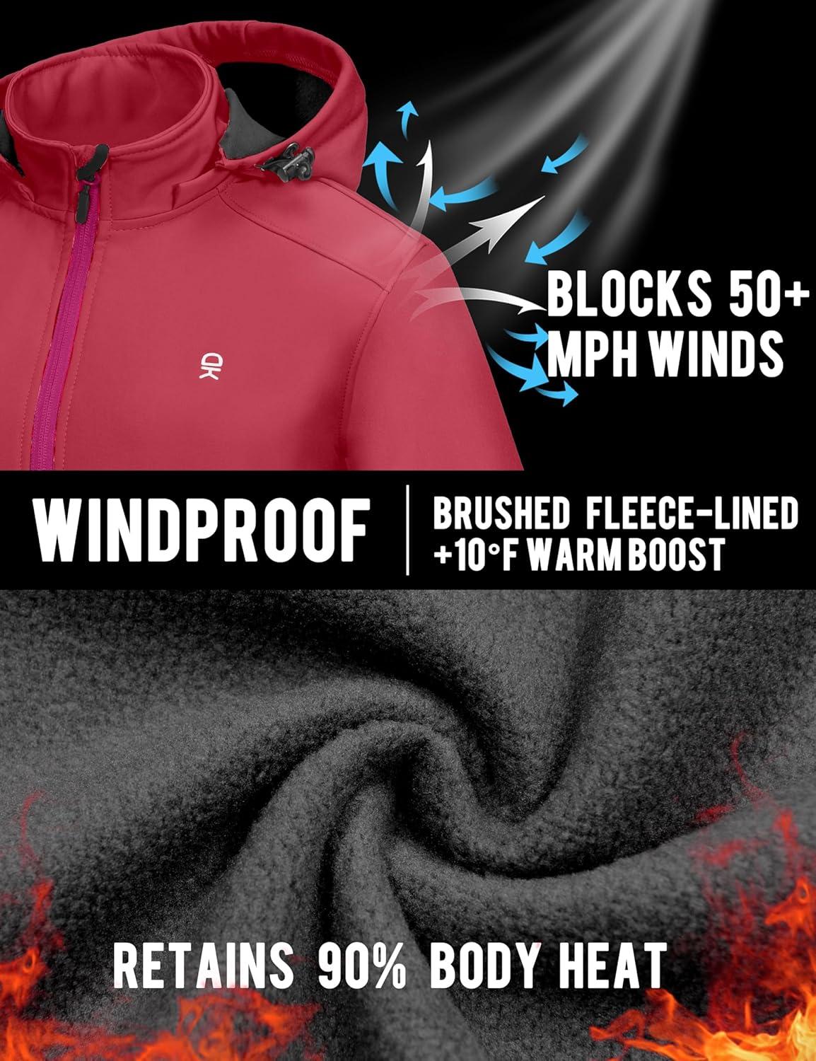 imageLittle Donkey Andy Womens Softshell Jacket Ski Snowboarding Jacket with Removable Hood Fleece LinedUpgrade Watermelon