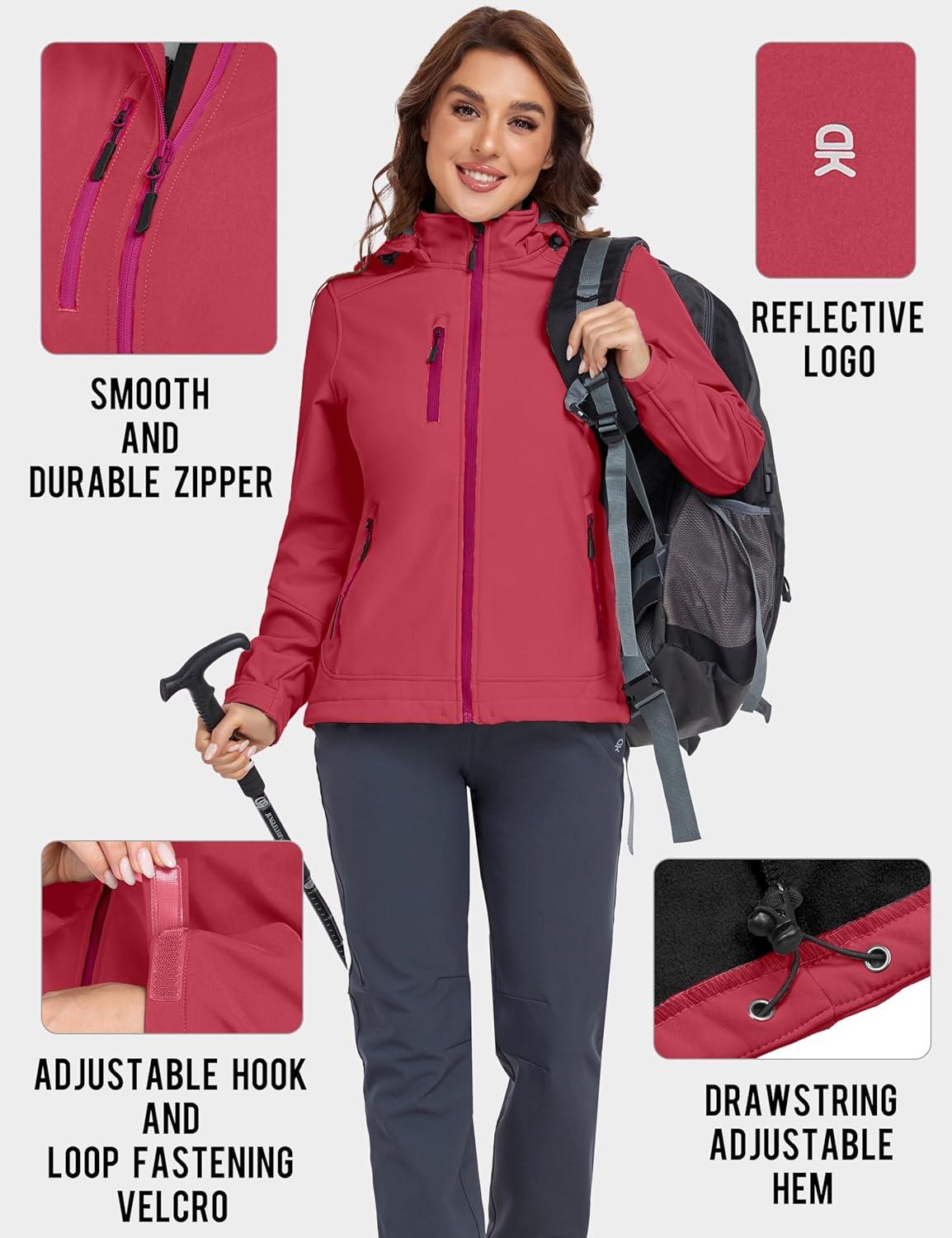 imageLittle Donkey Andy Womens Softshell Jacket Ski Snowboarding Jacket with Removable Hood Fleece LinedUpgrade Watermelon