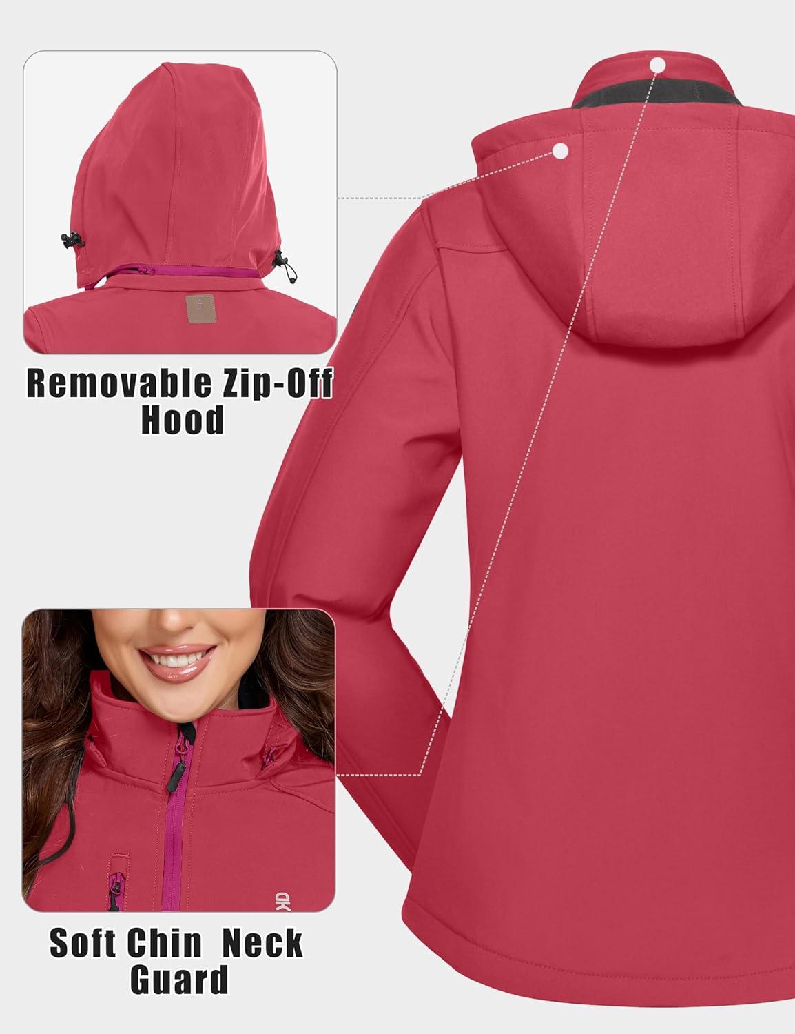 imageLittle Donkey Andy Womens Softshell Jacket Ski Snowboarding Jacket with Removable Hood Fleece LinedUpgrade Watermelon