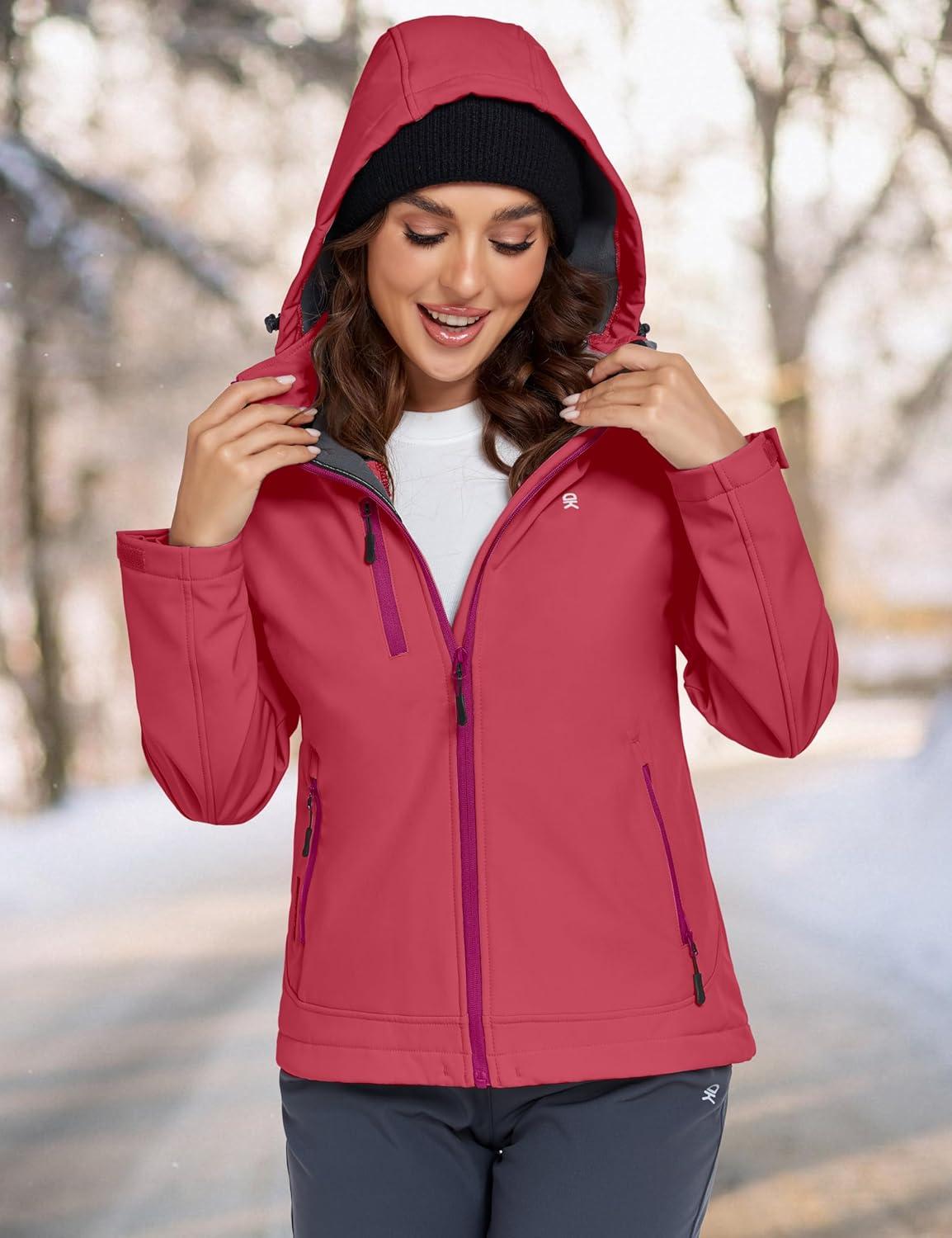 imageLittle Donkey Andy Womens Softshell Jacket Ski Snowboarding Jacket with Removable Hood Fleece LinedUpgrade Watermelon