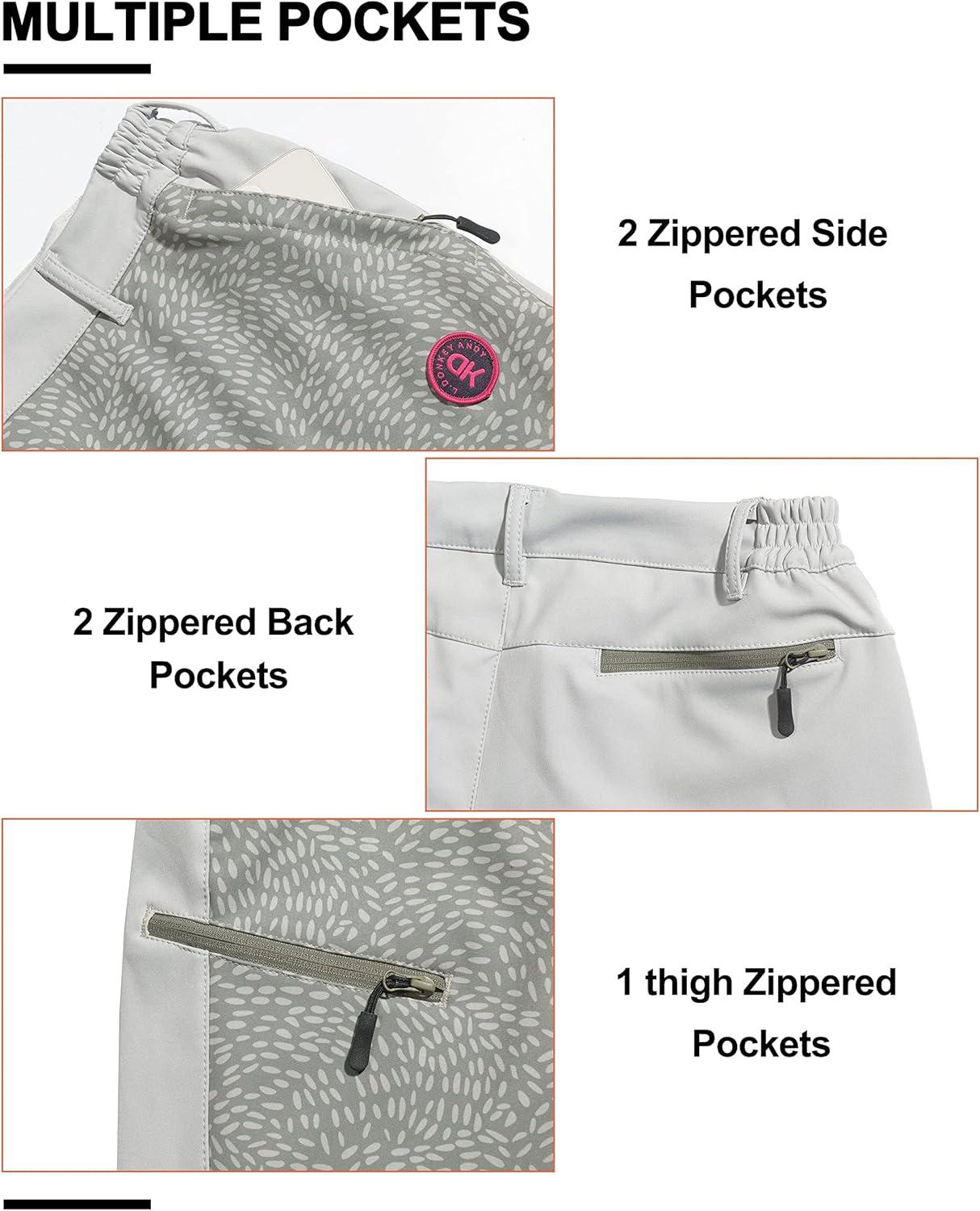 imageLittle Donkey Andy Womens Softshell Pants Fleece Lined and Water Repellant for Hiking Ski SnowboardingKhaki Floral