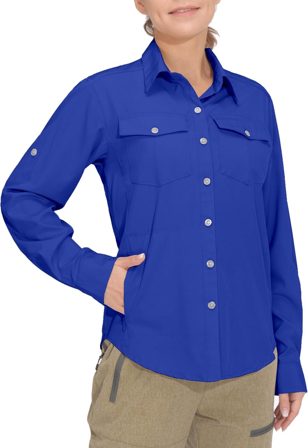 imageLittle Donkey Andy Womens Stretch Quick Dry UPF50 Long Sleeve Shirt for Hiking Travel CampingUpgraded Blue