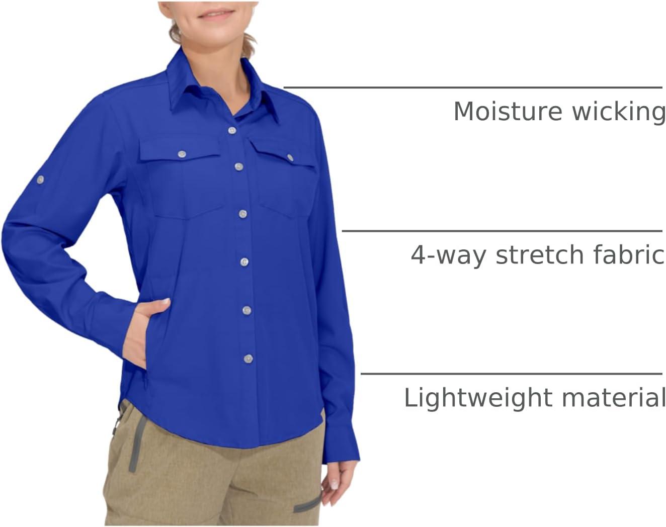 imageLittle Donkey Andy Womens Stretch Quick Dry UPF50 Long Sleeve Shirt for Hiking Travel CampingUpgraded Blue