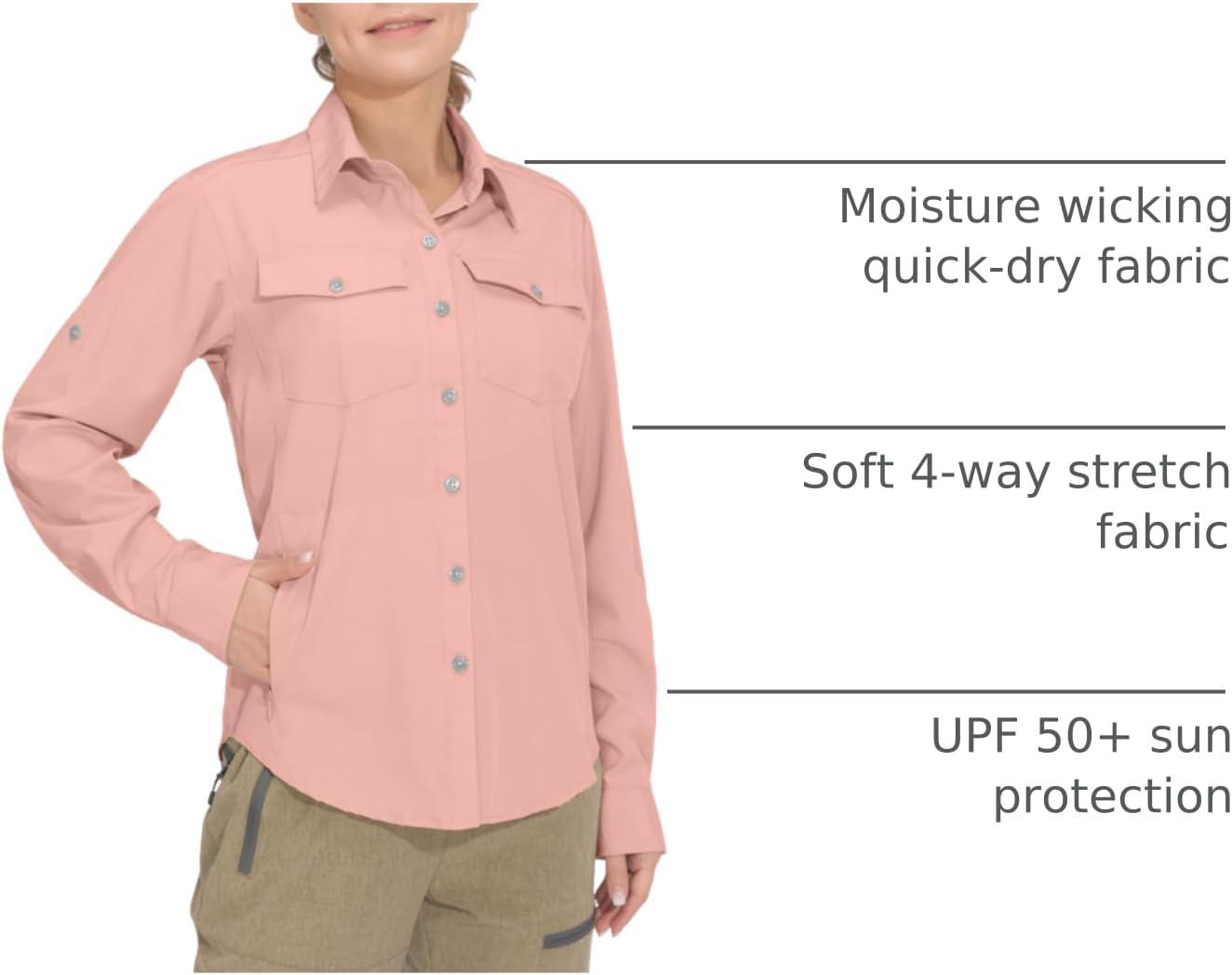 imageLittle Donkey Andy Womens Stretch Quick Dry UPF50 Long Sleeve Shirt for Hiking Travel CampingUpgraded Pink
