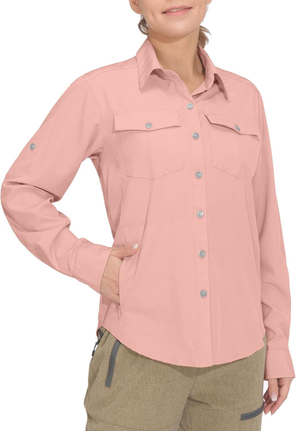 imageLittle Donkey Andy Womens Stretch Quick Dry UPF50 Long Sleeve Shirt for Hiking Travel CampingUpgraded Pink