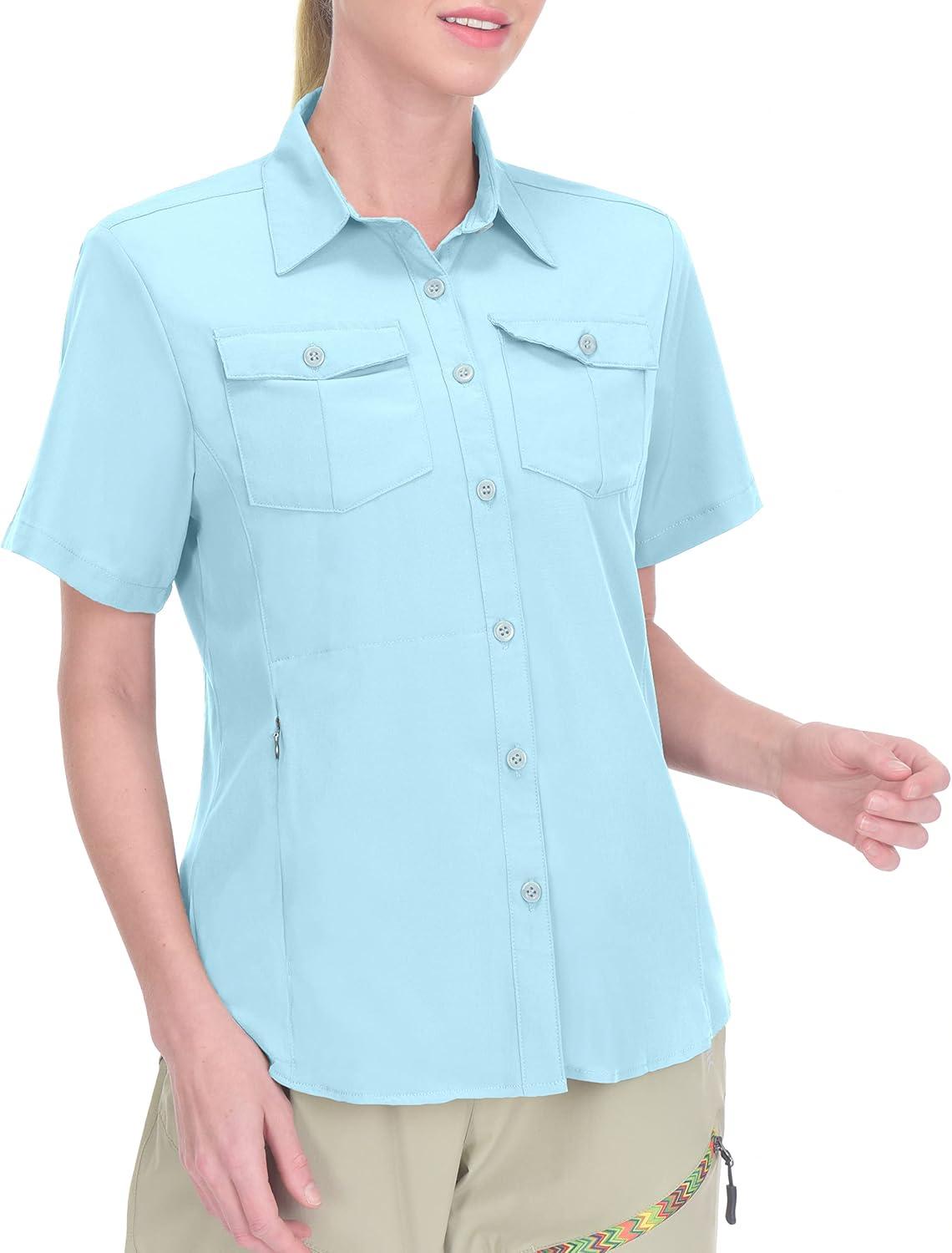 imageLittle Donkey Andy Womens Stretch Quick Dry UPF50 Short Sleeve Shirt for Hiking Travel Camping04 Blue