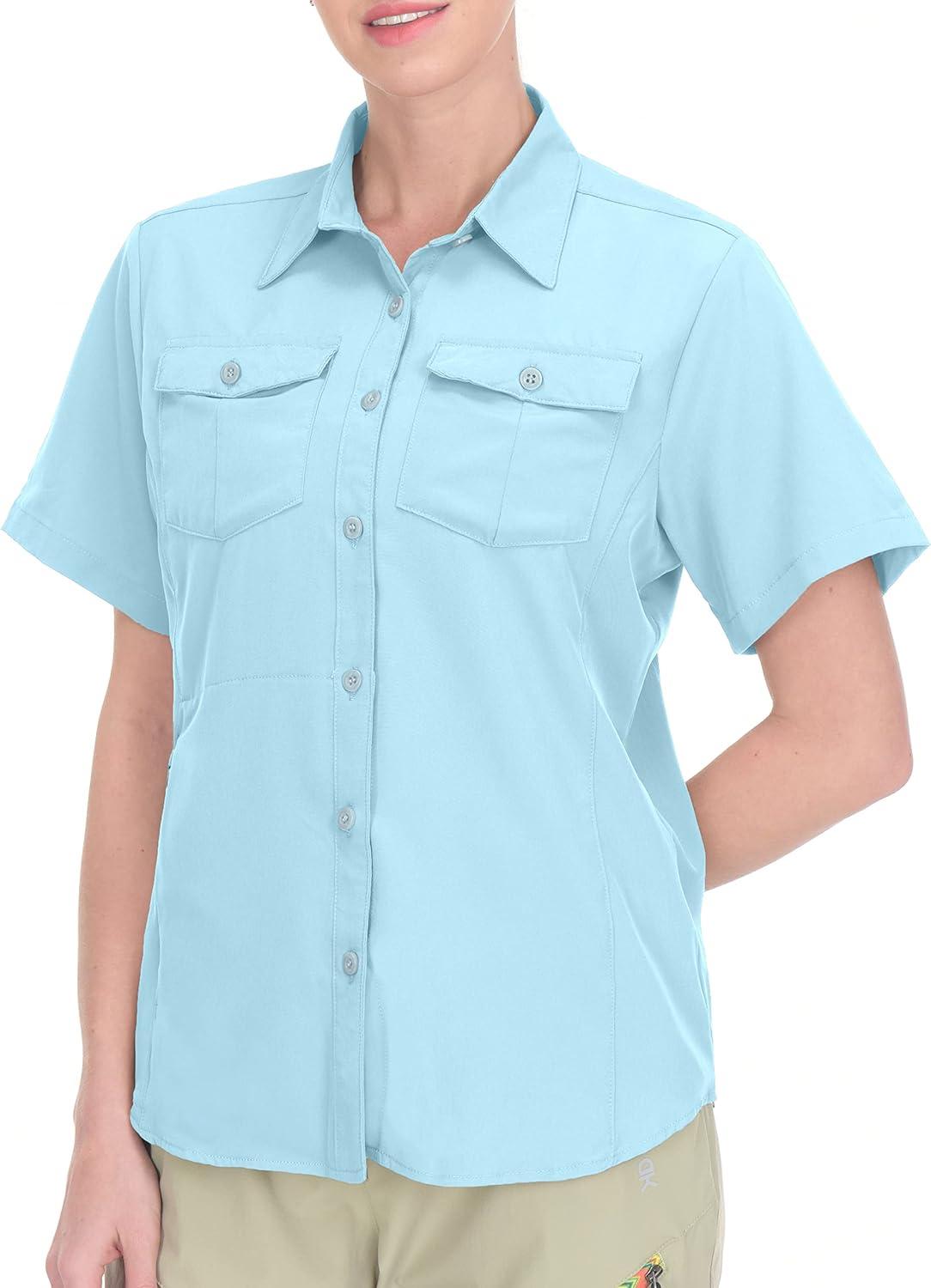 imageLittle Donkey Andy Womens Stretch Quick Dry UPF50 Short Sleeve Shirt for Hiking Travel Camping04 Blue