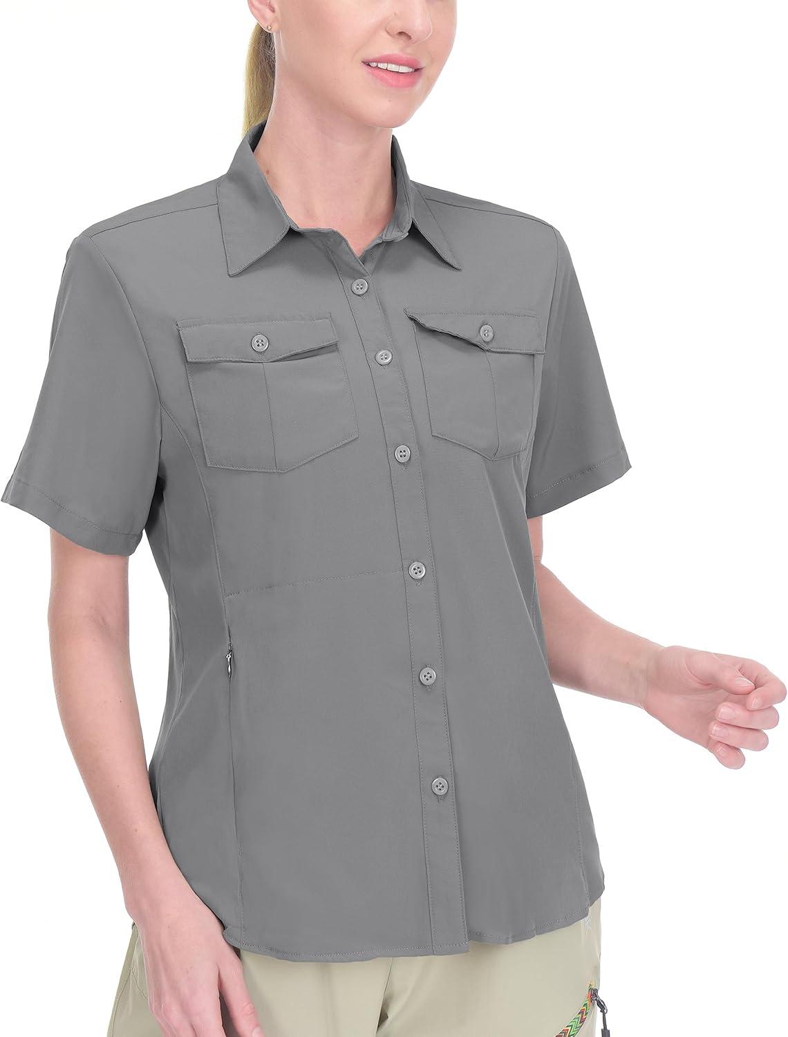 imageLittle Donkey Andy Womens Stretch Quick Dry UPF50 Short Sleeve Shirt for Hiking Travel Camping07 Steel Grey