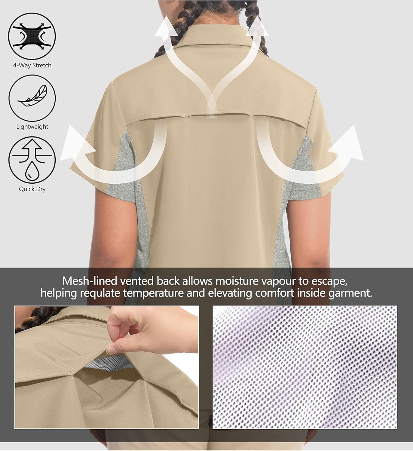 imageLittle Donkey Andy Womens Stretch Quick Dry UPF50 Short Sleeve Shirt for Hiking Travel CampingKhaki