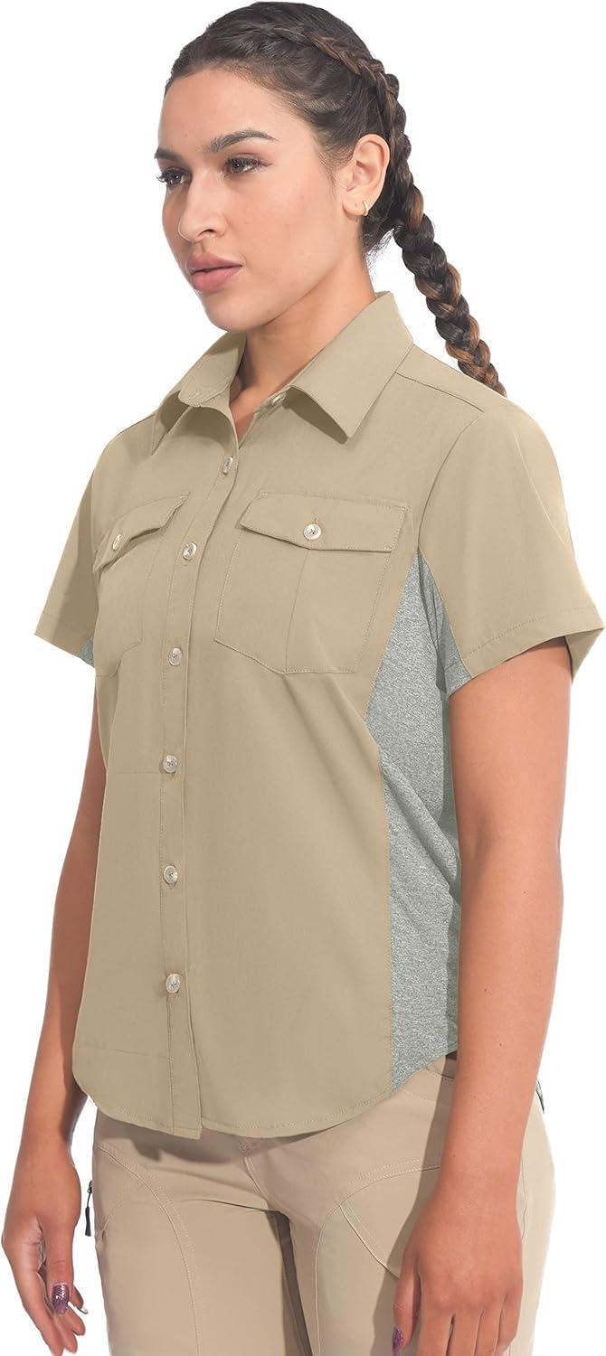 imageLittle Donkey Andy Womens Stretch Quick Dry UPF50 Short Sleeve Shirt for Hiking Travel CampingKhaki
