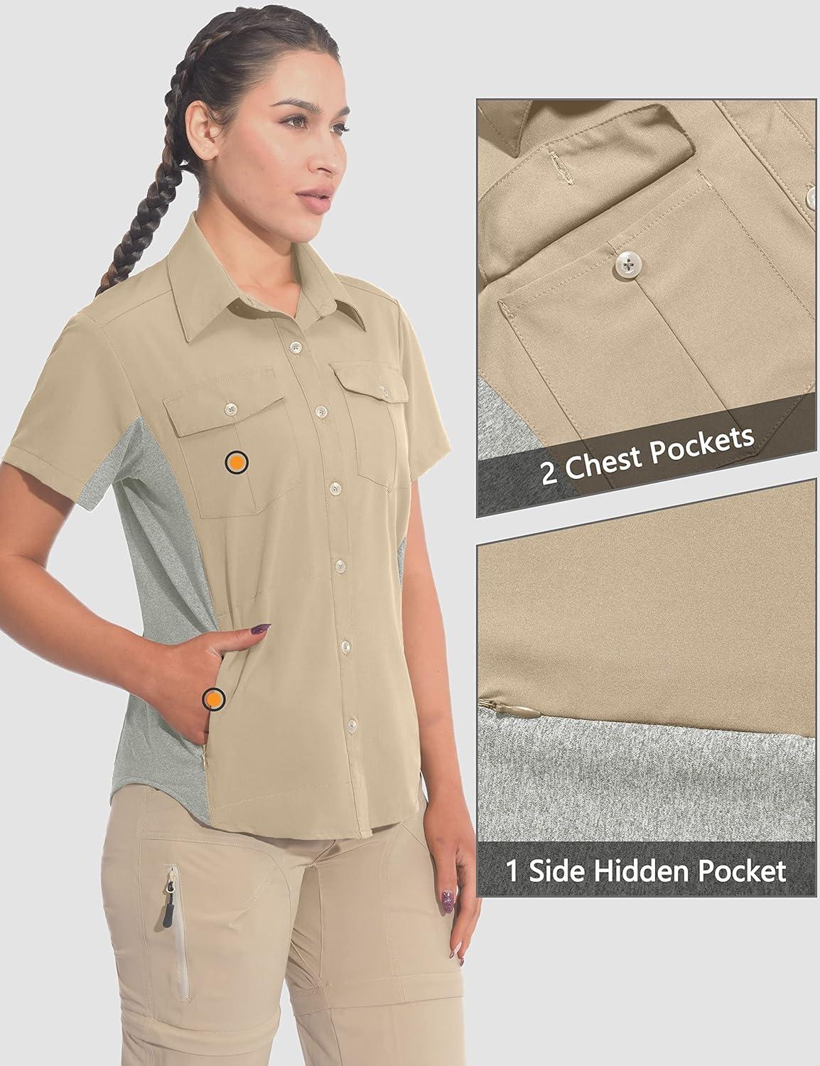 imageLittle Donkey Andy Womens Stretch Quick Dry UPF50 Short Sleeve Shirt for Hiking Travel CampingKhaki