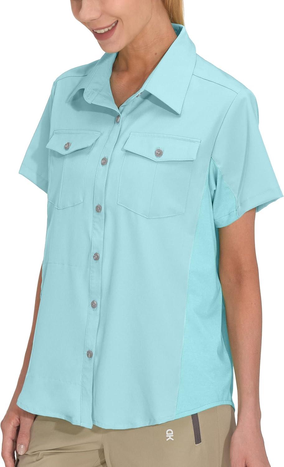 imageLittle Donkey Andy Womens Stretch Quick Dry UPF50 Short Sleeve Shirt for Hiking Travel CampingLight Blue