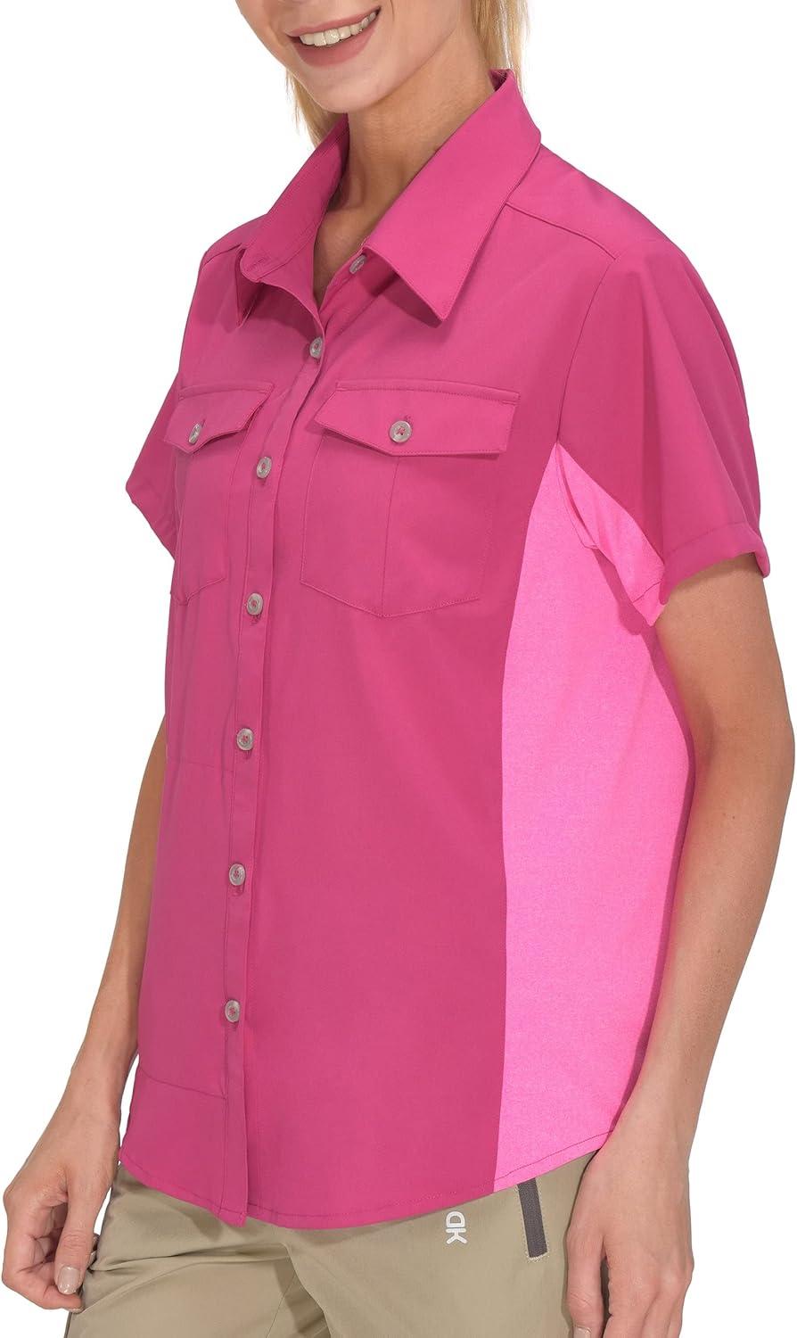 imageLittle Donkey Andy Womens Stretch Quick Dry UPF50 Short Sleeve Shirt for Hiking Travel CampingRose Red