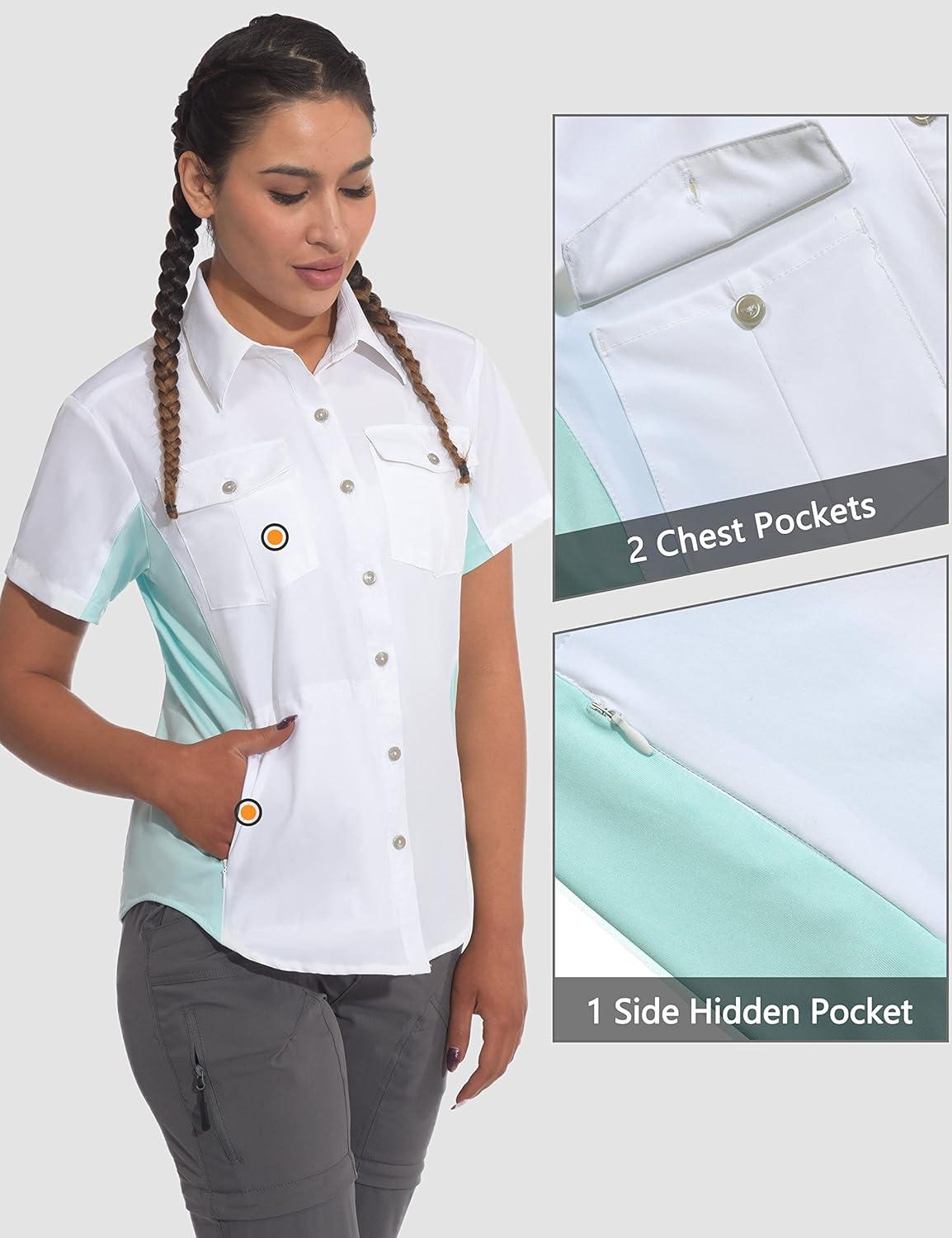 imageLittle Donkey Andy Womens Stretch Quick Dry UPF50 Short Sleeve Shirt for Hiking Travel CampingWhite