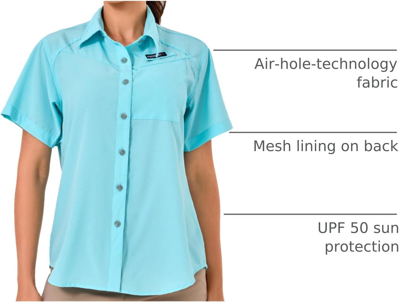 imageLittle Donkey Andy Womens UPF 50 UV Protection Shirt Breathable Short Sleeve Fishing Hiking Shirts Quick DryBlue Tint
