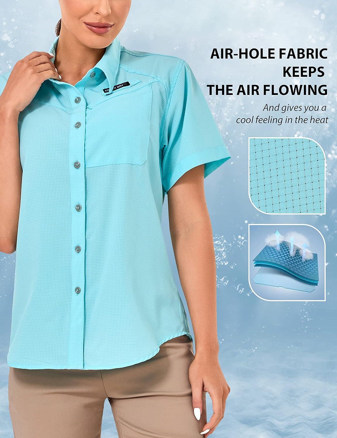 imageLittle Donkey Andy Womens UPF 50 UV Protection Shirt Breathable Short Sleeve Fishing Hiking Shirts Quick DryBlue Tint