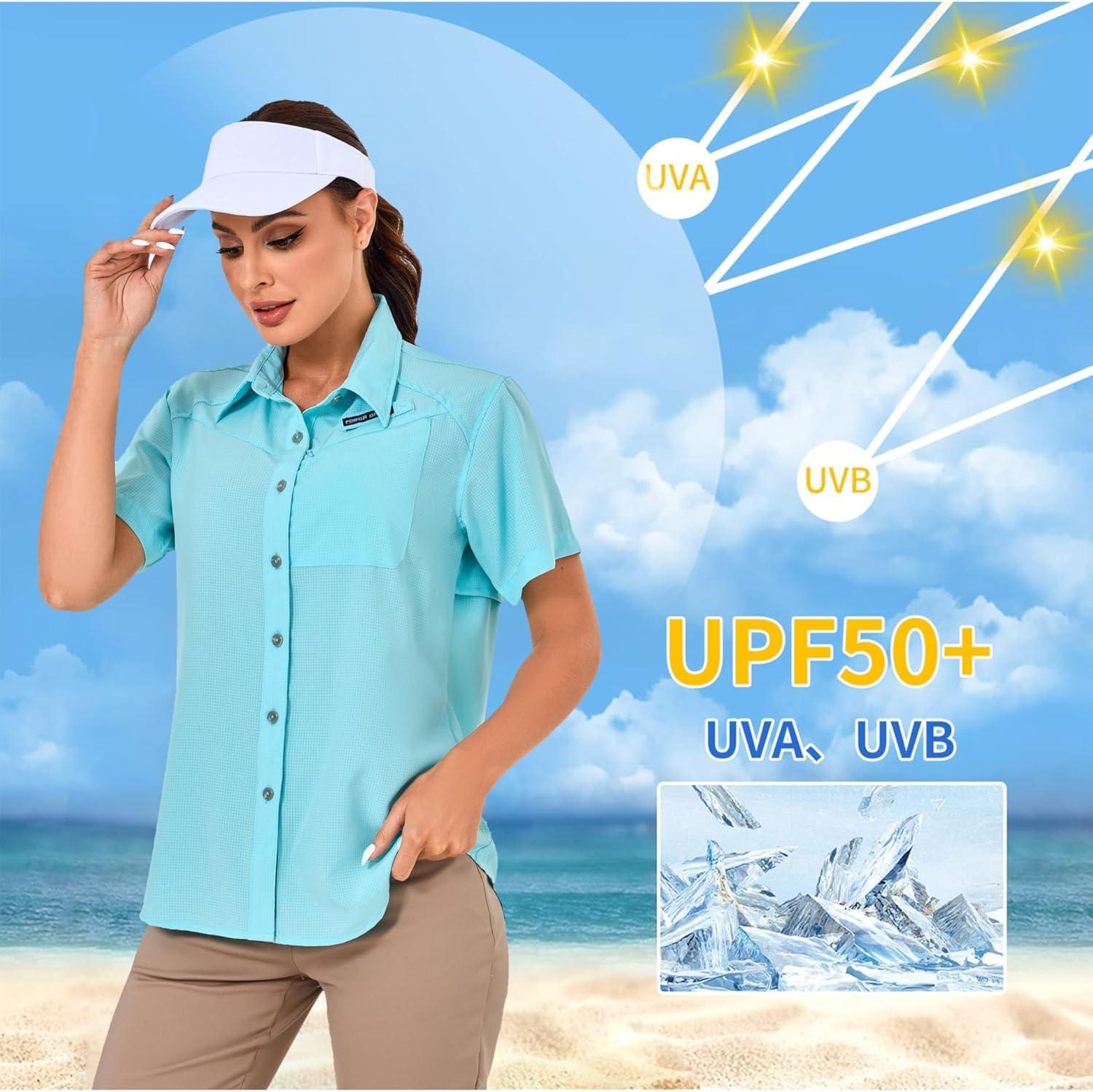 imageLittle Donkey Andy Womens UPF 50 UV Protection Shirt Breathable Short Sleeve Fishing Hiking Shirts Quick DryBlue Tint