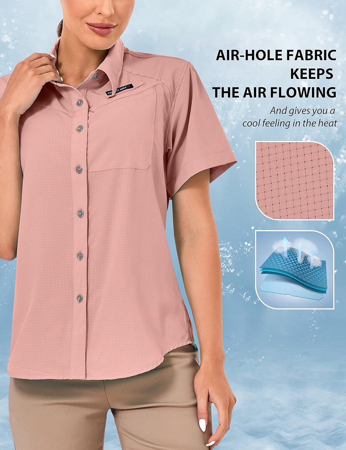 imageLittle Donkey Andy Womens UPF 50 UV Protection Shirt Breathable Short Sleeve Fishing Hiking Shirts Quick DryCoral Almond
