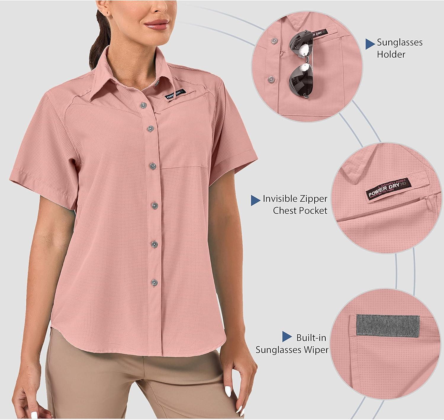 imageLittle Donkey Andy Womens UPF 50 UV Protection Shirt Breathable Short Sleeve Fishing Hiking Shirts Quick DryCoral Almond