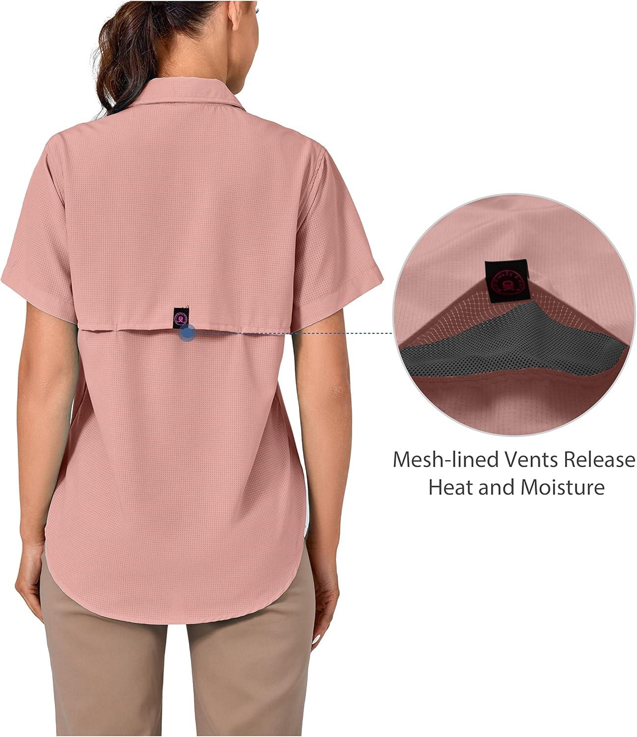 imageLittle Donkey Andy Womens UPF 50 UV Protection Shirt Breathable Short Sleeve Fishing Hiking Shirts Quick DryCoral Almond