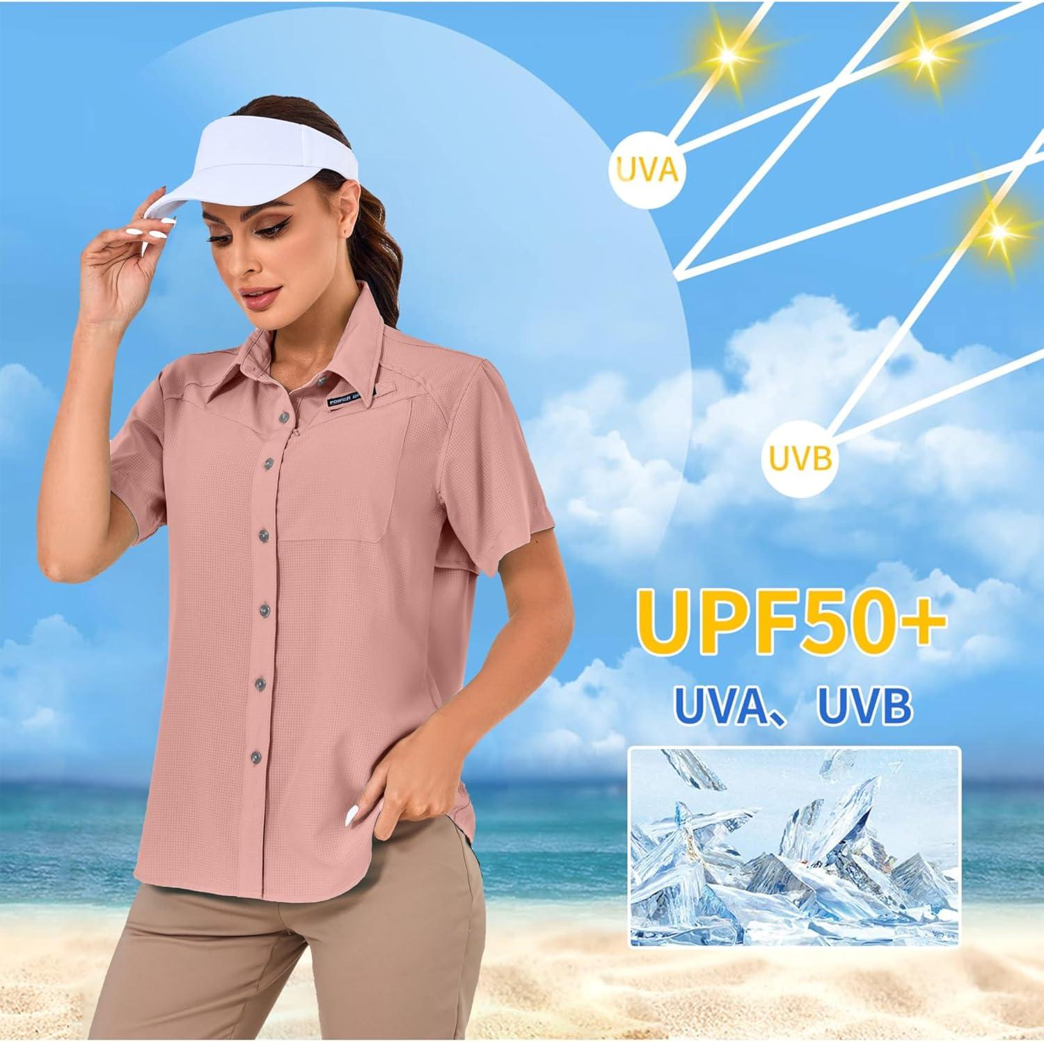 imageLittle Donkey Andy Womens UPF 50 UV Protection Shirt Breathable Short Sleeve Fishing Hiking Shirts Quick DryCoral Almond