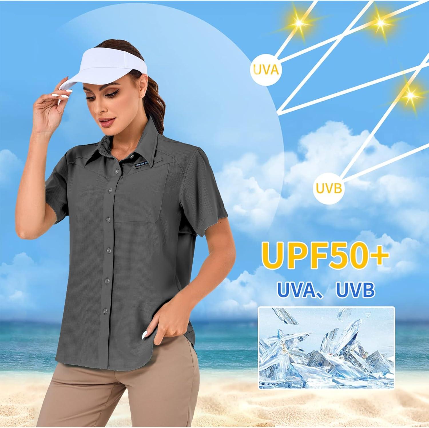 imageLittle Donkey Andy Womens UPF 50 UV Protection Shirt Breathable Short Sleeve Fishing Hiking Shirts Quick DryGrey