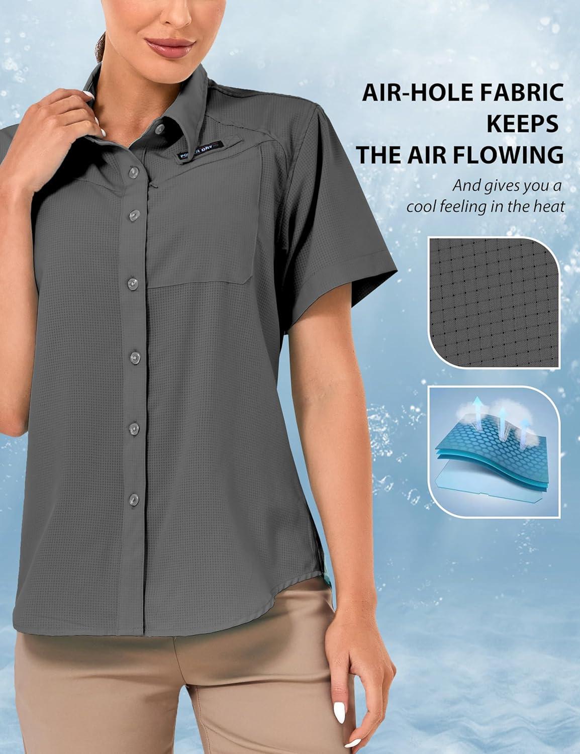 imageLittle Donkey Andy Womens UPF 50 UV Protection Shirt Breathable Short Sleeve Fishing Hiking Shirts Quick DryGrey