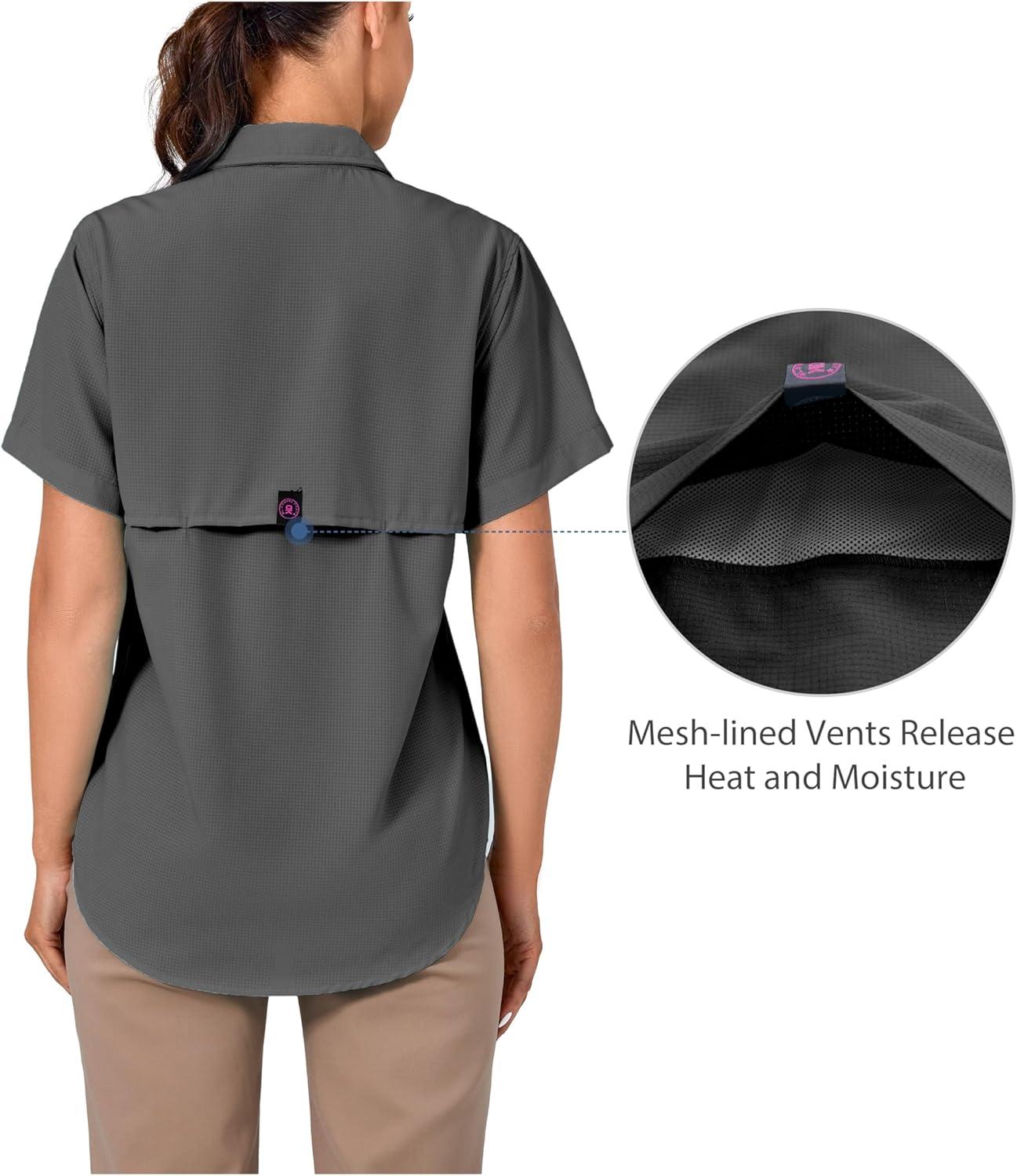 imageLittle Donkey Andy Womens UPF 50 UV Protection Shirt Breathable Short Sleeve Fishing Hiking Shirts Quick DryGrey