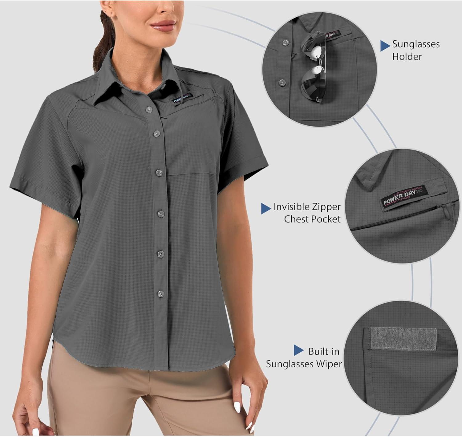 imageLittle Donkey Andy Womens UPF 50 UV Protection Shirt Breathable Short Sleeve Fishing Hiking Shirts Quick DryGrey