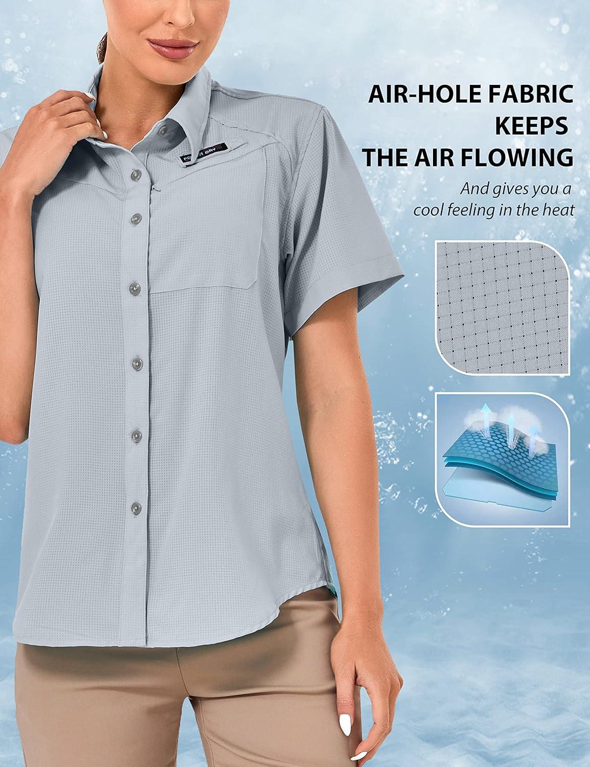 imageLittle Donkey Andy Womens UPF 50 UV Protection Shirt Breathable Short Sleeve Fishing Hiking Shirts Quick DryLight Gray