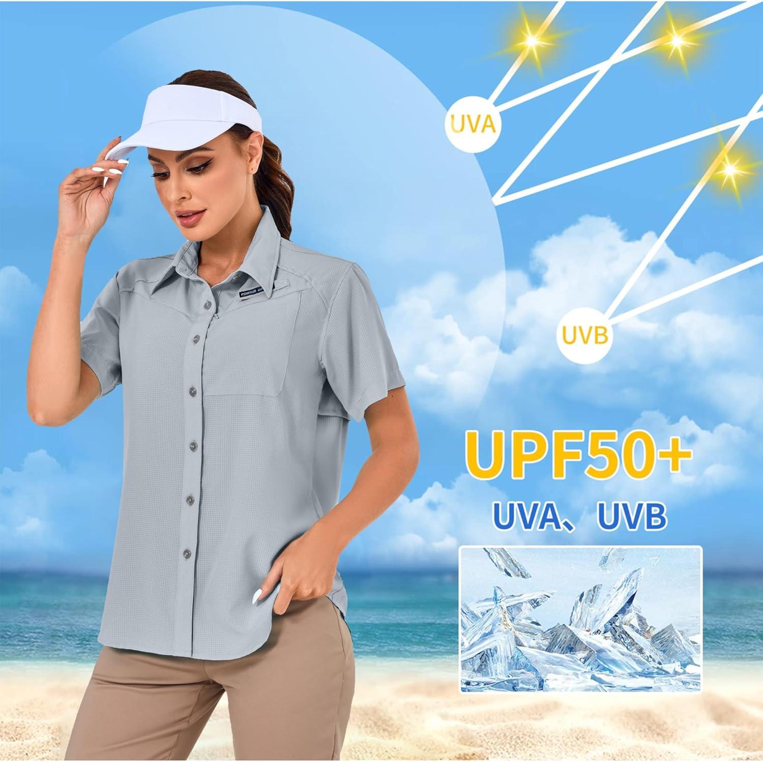 imageLittle Donkey Andy Womens UPF 50 UV Protection Shirt Breathable Short Sleeve Fishing Hiking Shirts Quick DryLight Gray