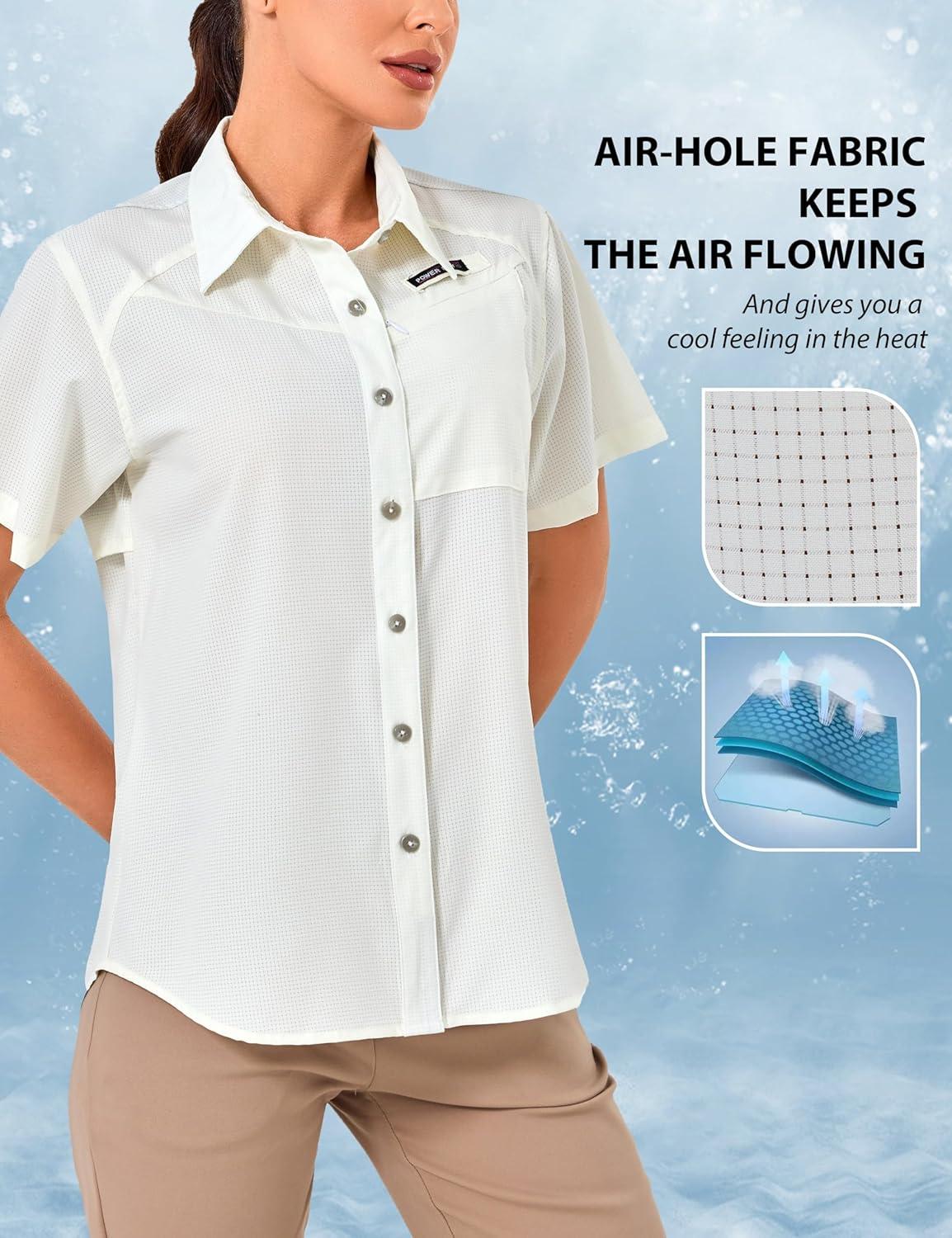 imageLittle Donkey Andy Womens UPF 50 UV Protection Shirt Breathable Short Sleeve Fishing Hiking Shirts Quick DryMarshmallow
