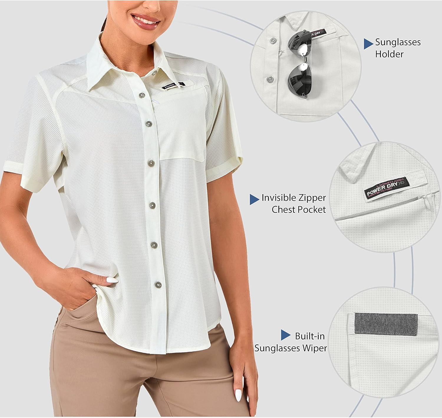 imageLittle Donkey Andy Womens UPF 50 UV Protection Shirt Breathable Short Sleeve Fishing Hiking Shirts Quick DryMarshmallow
