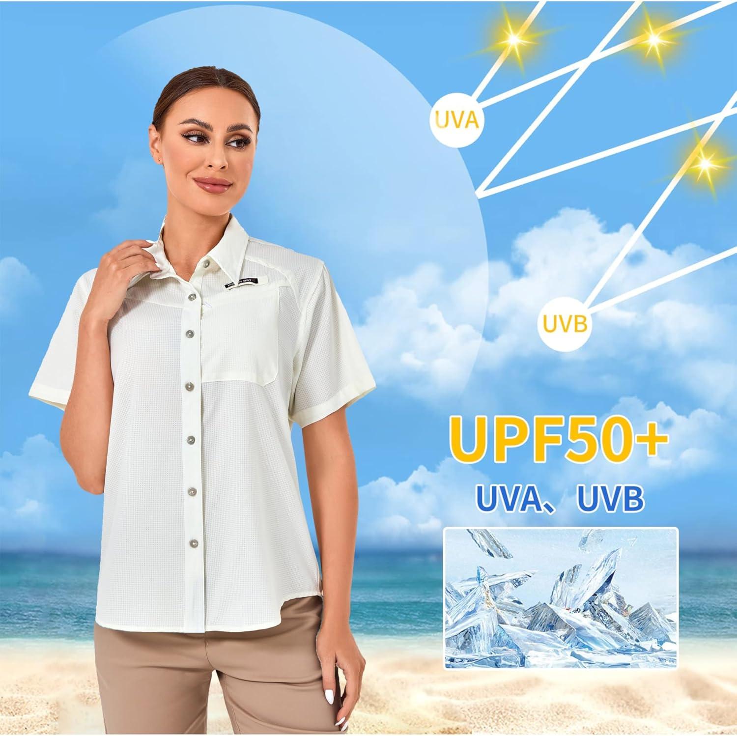 imageLittle Donkey Andy Womens UPF 50 UV Protection Shirt Breathable Short Sleeve Fishing Hiking Shirts Quick DryMarshmallow