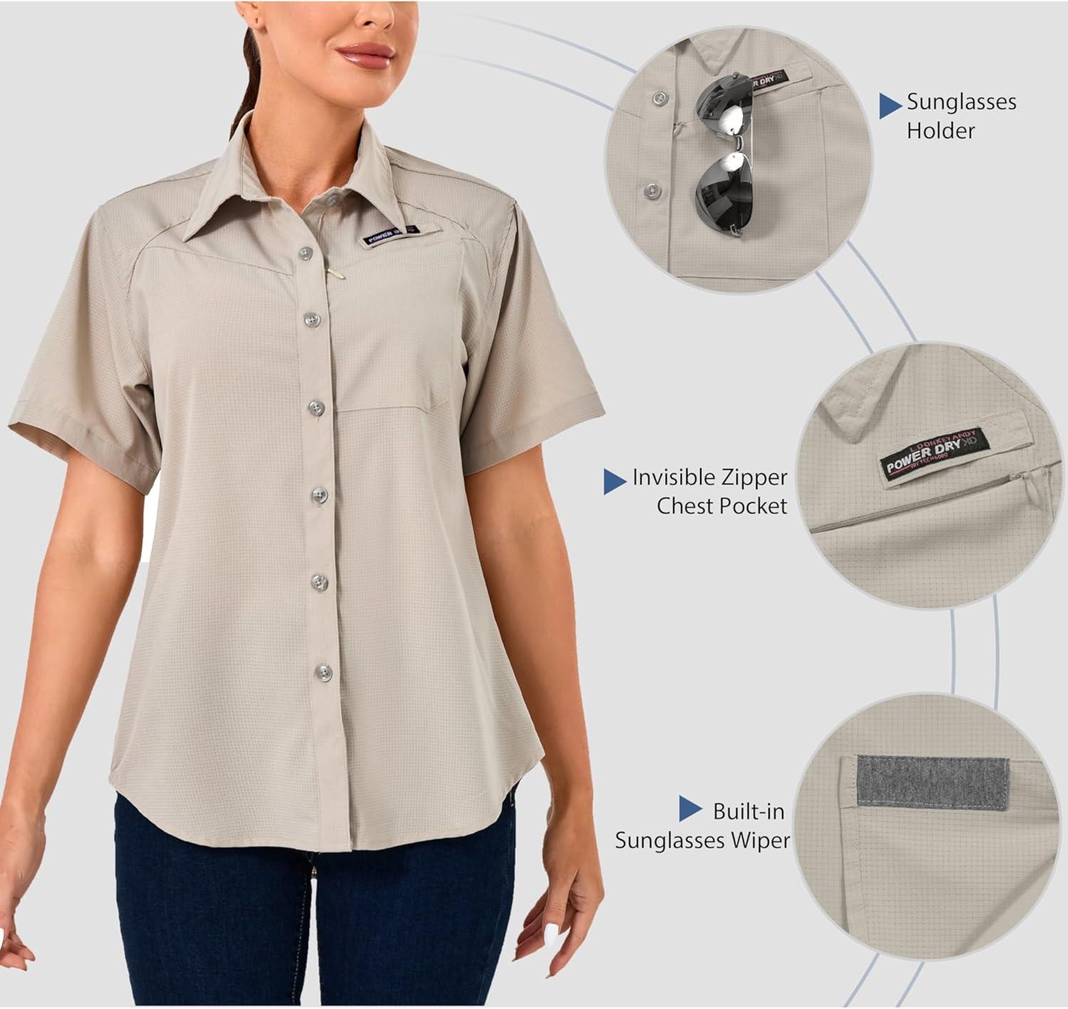 imageLittle Donkey Andy Womens UPF 50 UV Protection Shirt Breathable Short Sleeve Fishing Hiking Shirts Quick DryWood Ash