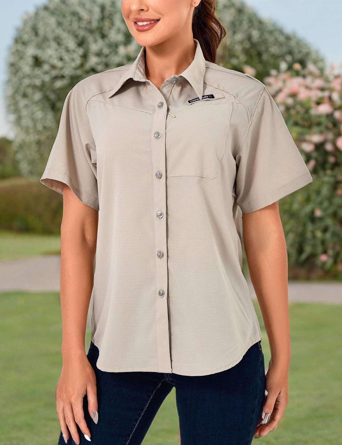 imageLittle Donkey Andy Womens UPF 50 UV Protection Shirt Breathable Short Sleeve Fishing Hiking Shirts Quick DryWood Ash