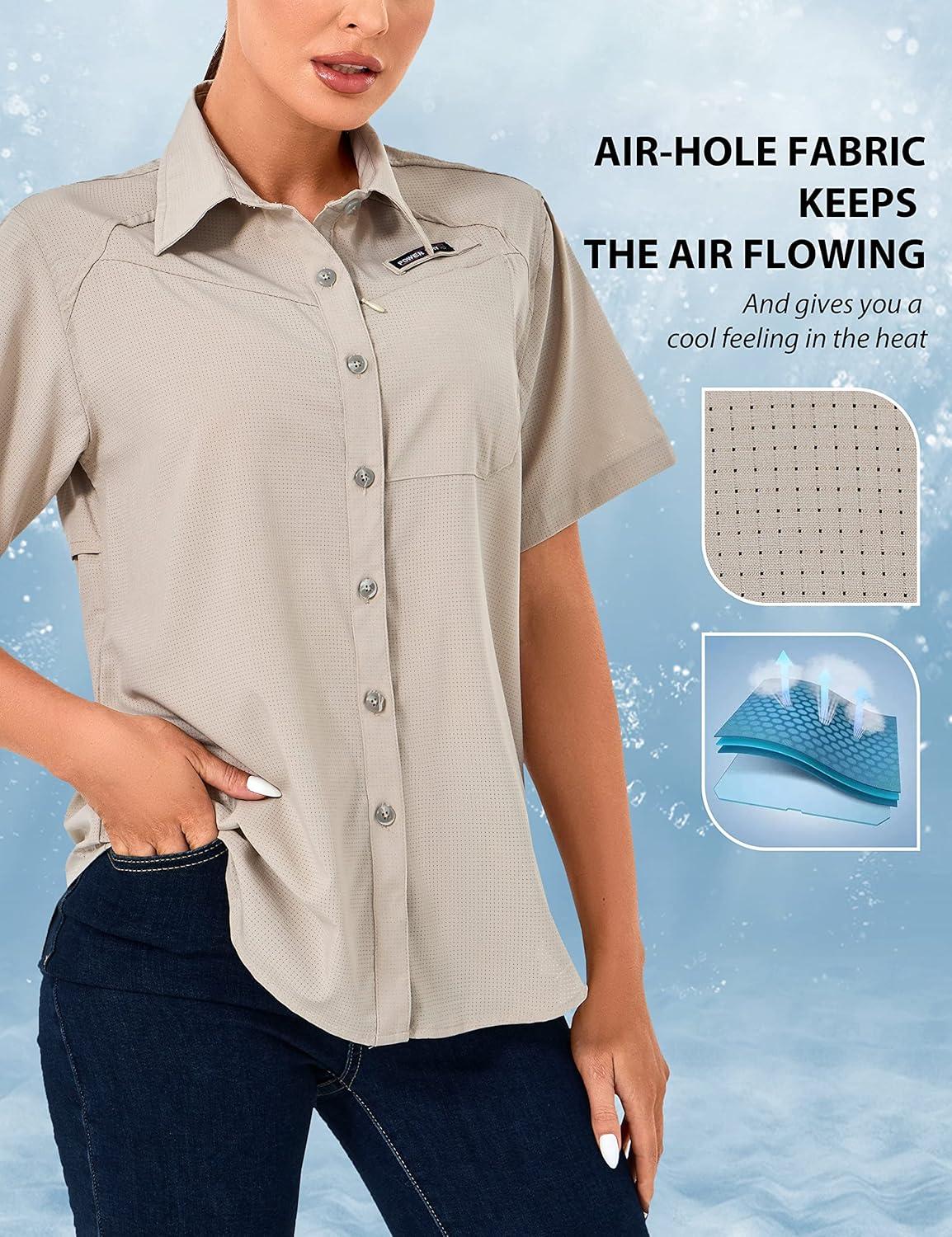 imageLittle Donkey Andy Womens UPF 50 UV Protection Shirt Breathable Short Sleeve Fishing Hiking Shirts Quick DryWood Ash