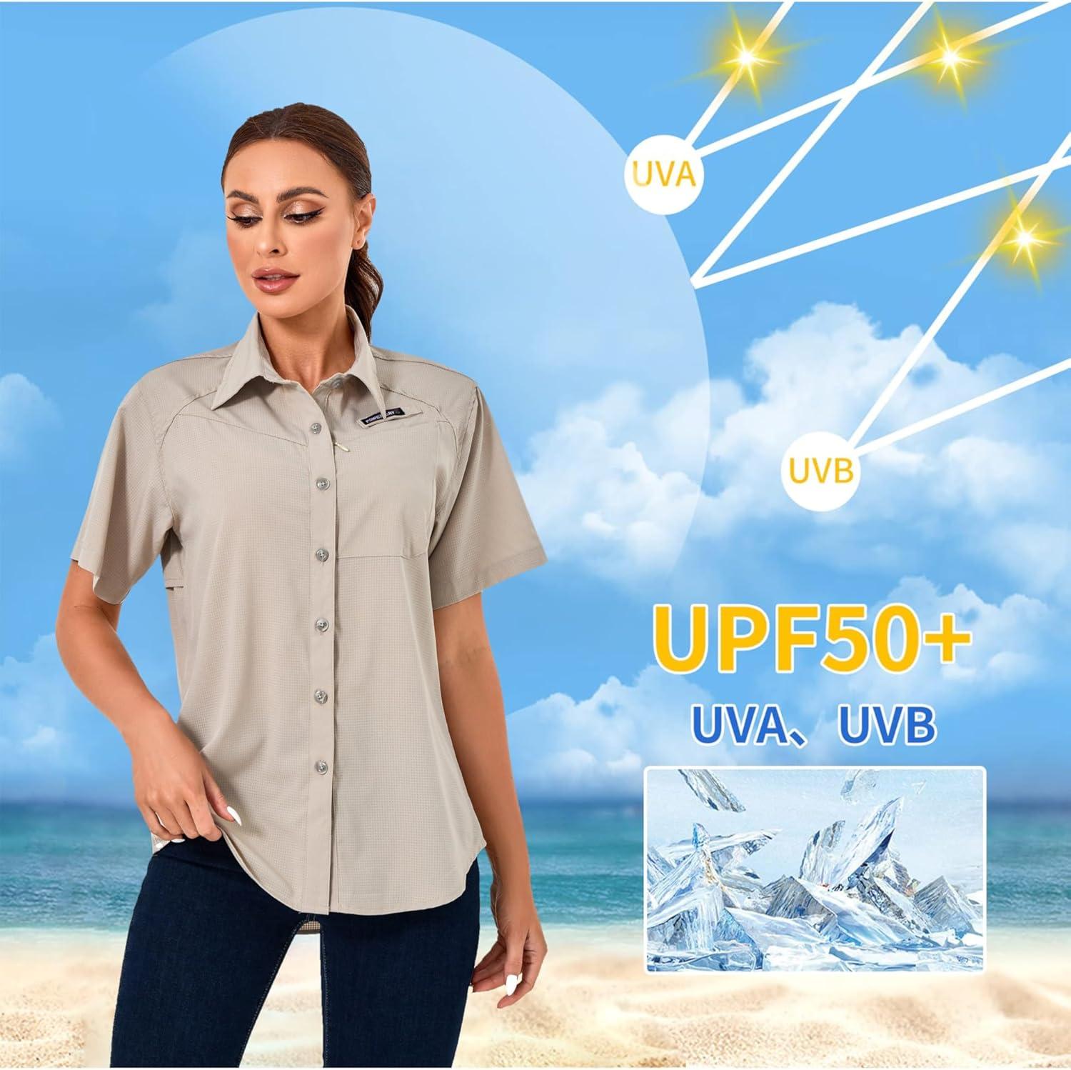 imageLittle Donkey Andy Womens UPF 50 UV Protection Shirt Breathable Short Sleeve Fishing Hiking Shirts Quick DryWood Ash